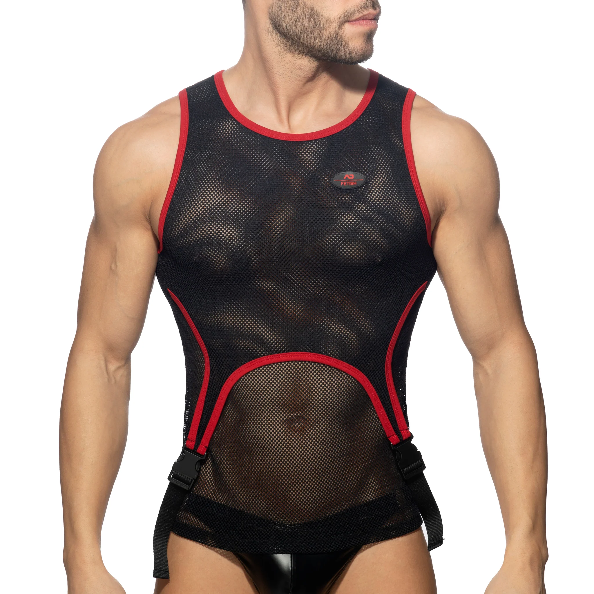 AD Fetish Mesh Double Clip Tank Top Red ADF162 - Image 2