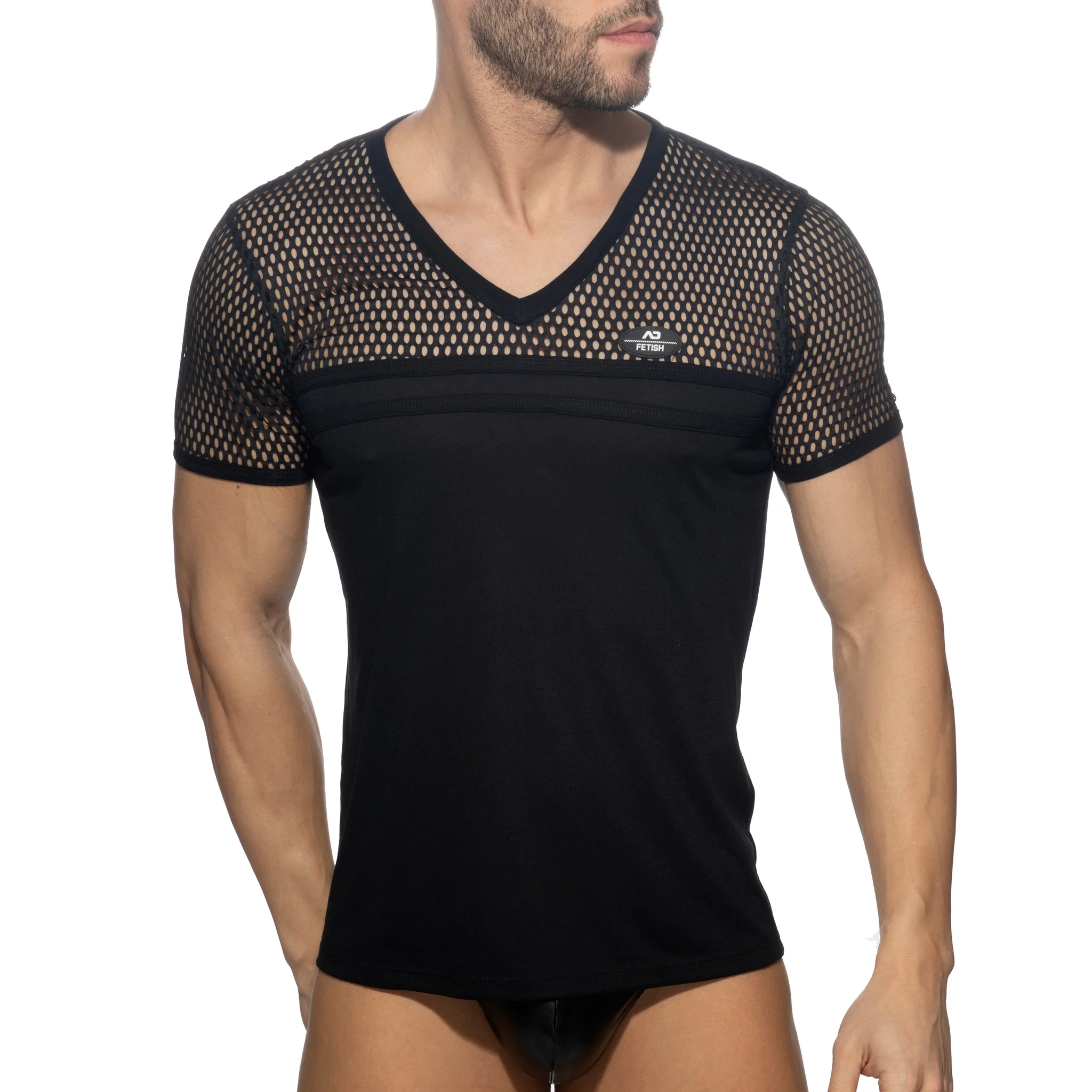 AD Fetish Mesh-Striped T-Shirt Black ADF166 - Image 2