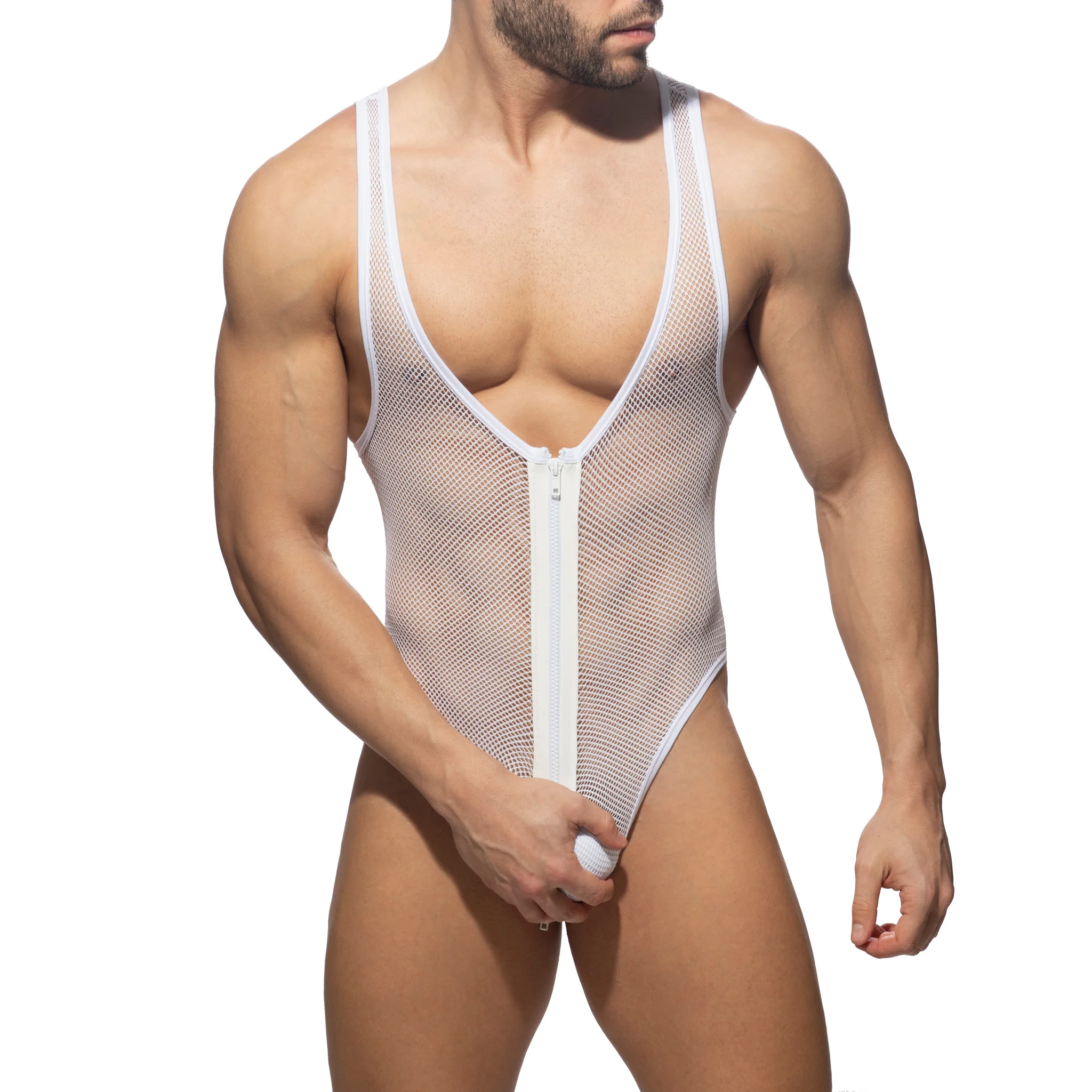 AD Fetish Zip Mesh Body Suit White ADF156 - Image 2