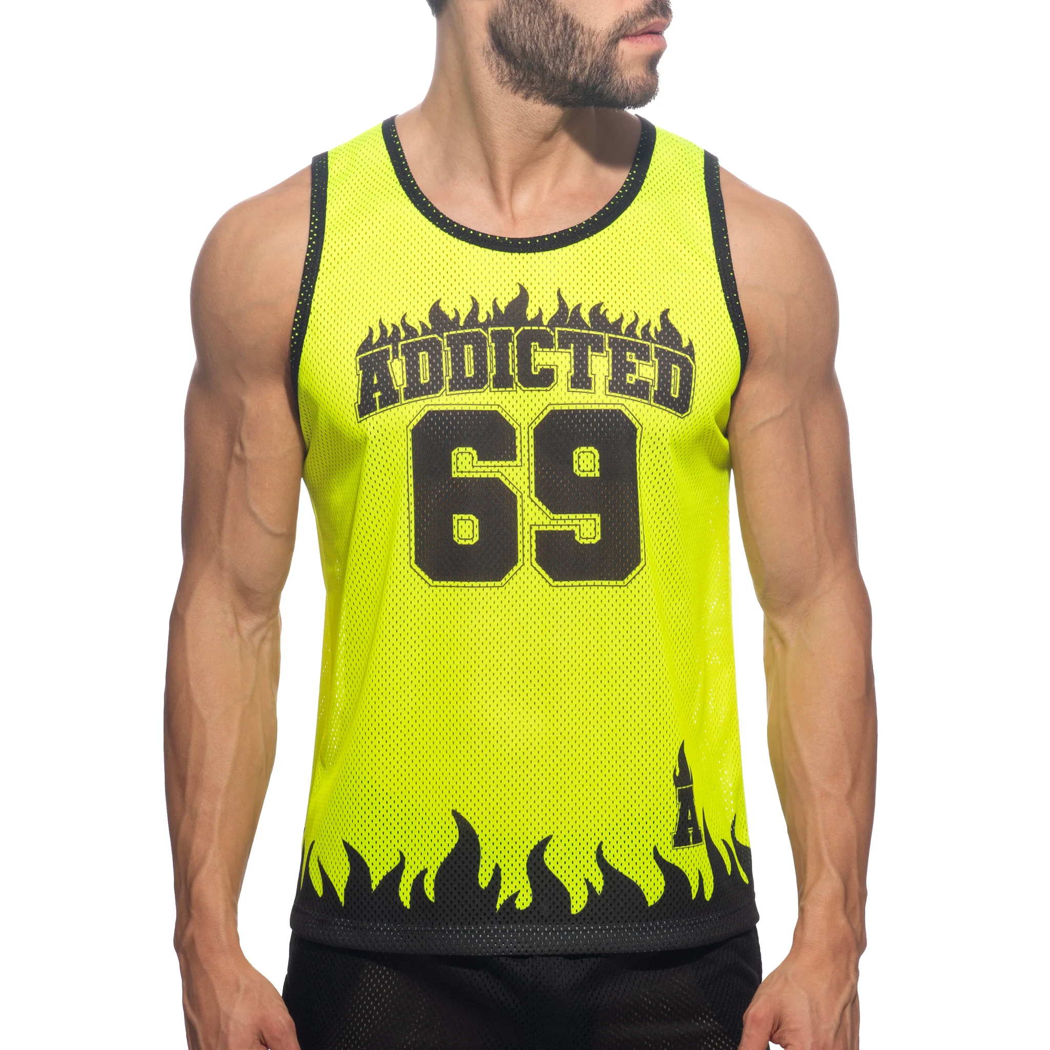 Addicted 69 Tank Top Neon Yellow AD1340 - Image 2