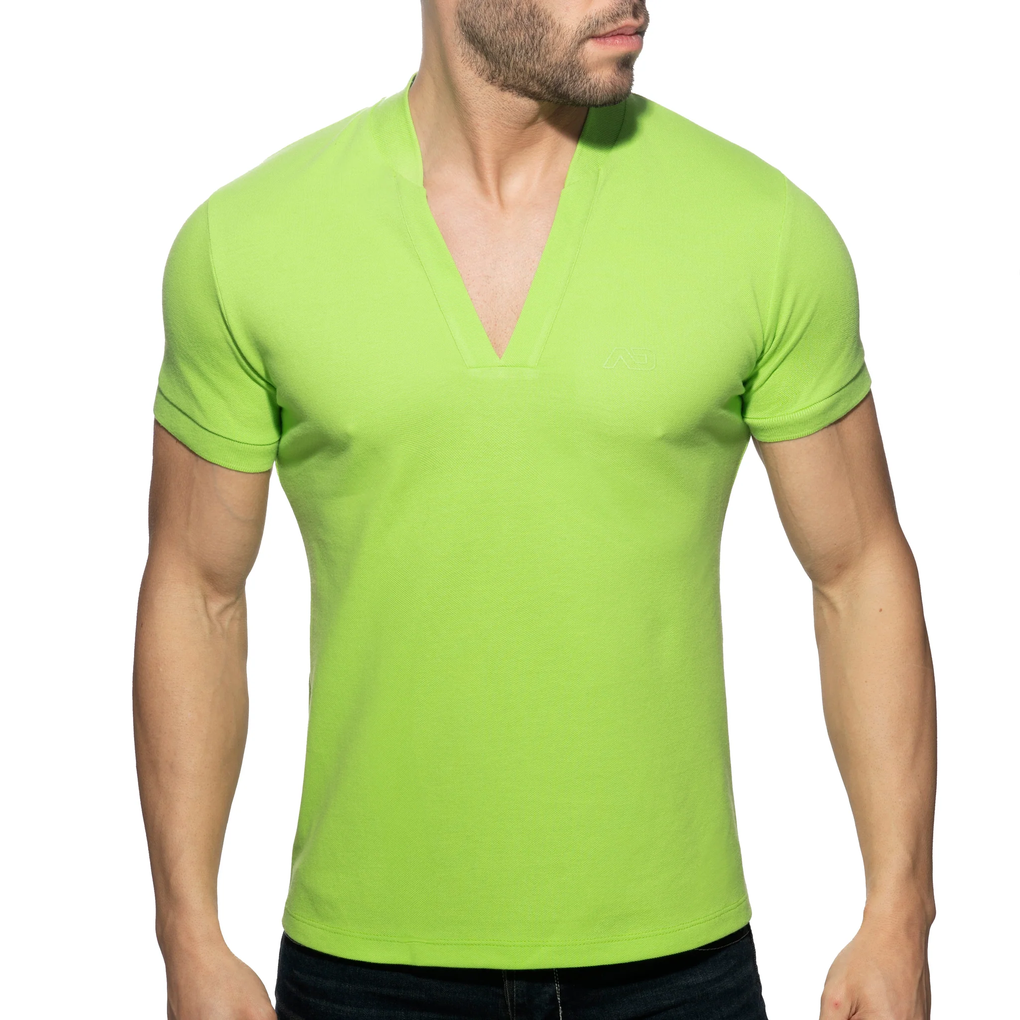Addicted AD V-Neck Polo Shirt Lemon Green AD1258 - Image 2