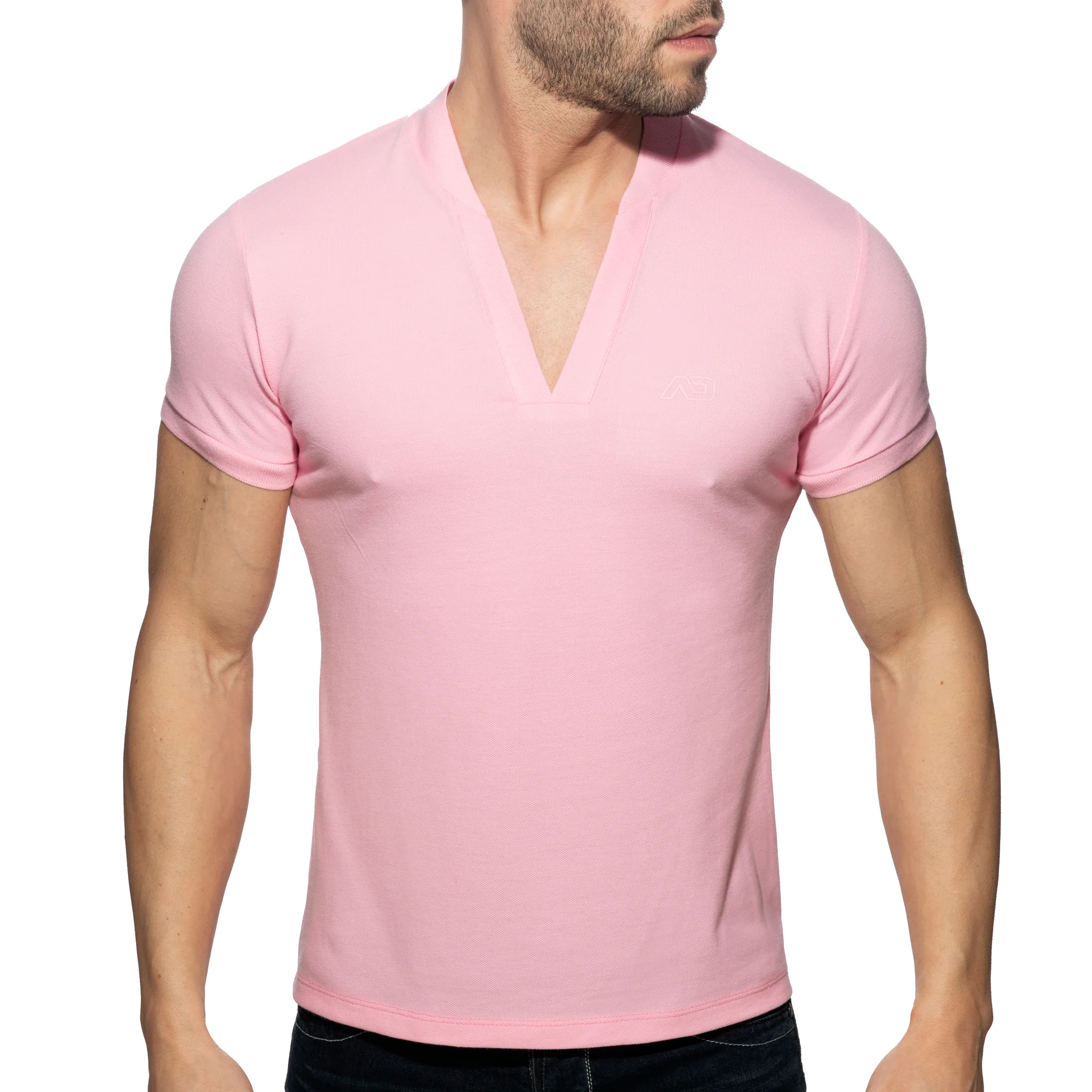 Addicted AD V-Neck Polo Shirt Pink AD1258 - Image 2