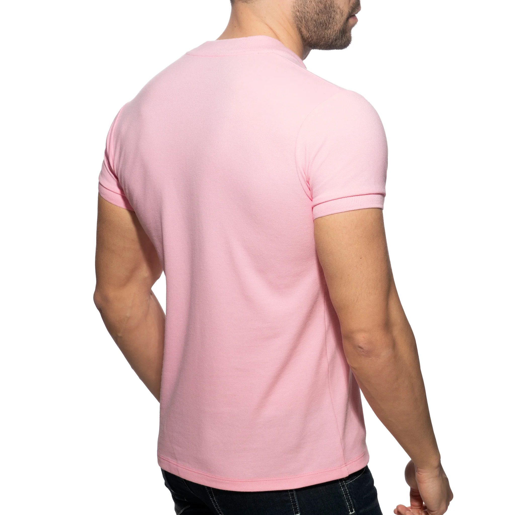 Addicted AD V-Neck Polo Shirt Pink AD1258 - Image 3