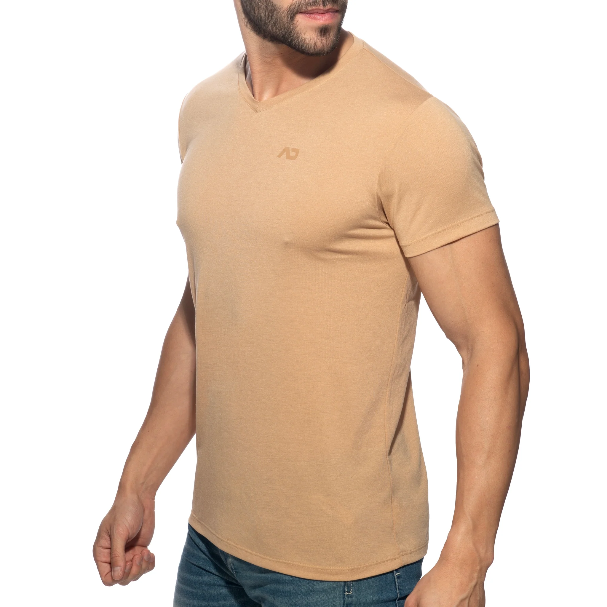 Addicted Basic V-Neck T-Shirt Beige AD423