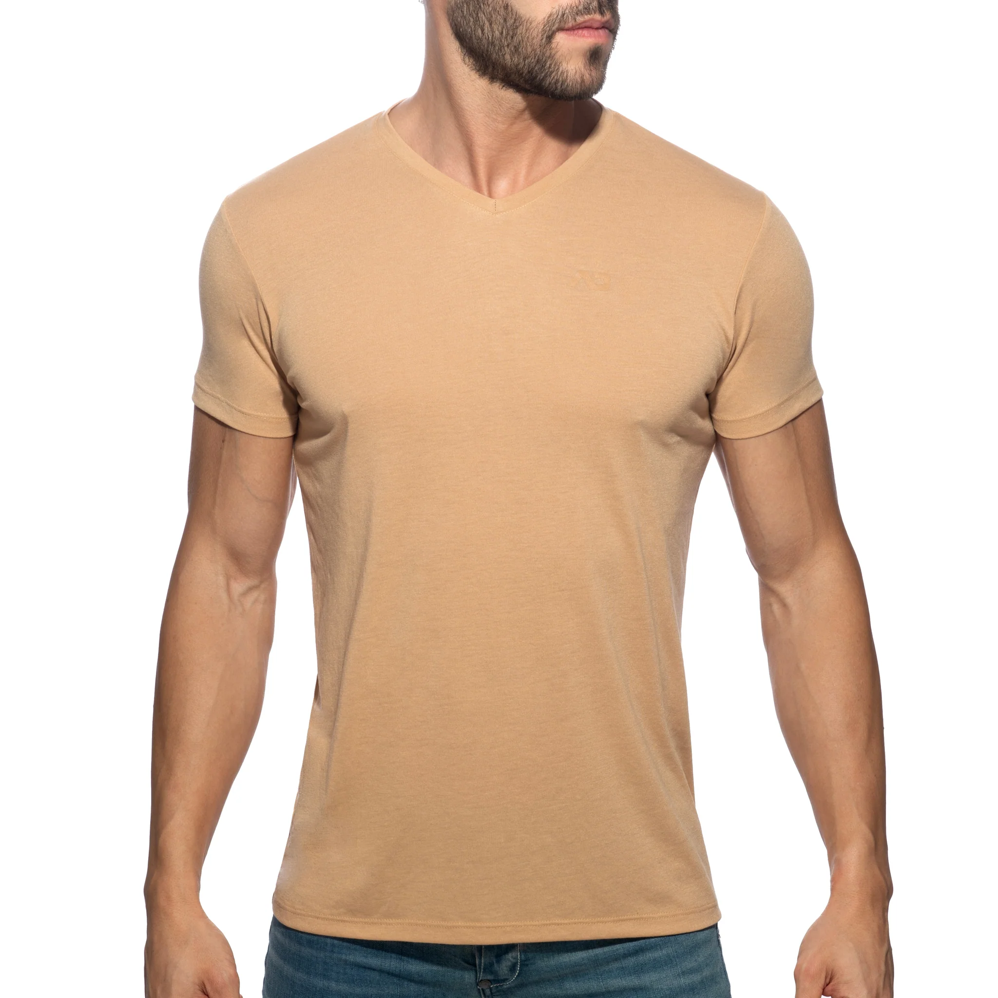 Addicted Basic V-Neck T-Shirt Beige AD423 - Image 2