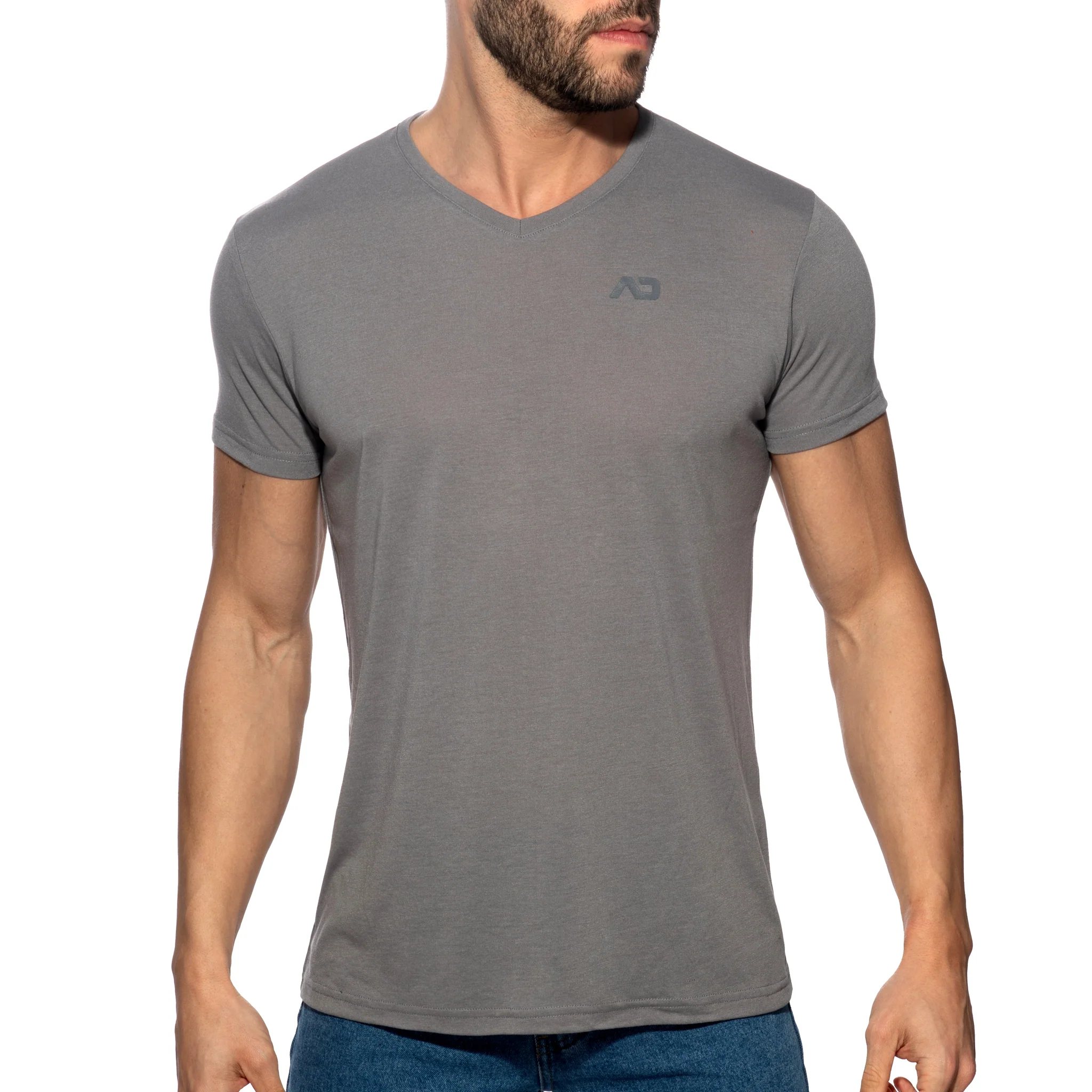 Addicted Basic V-Neck T-Shirt Heather Grey AD423 - Image 2