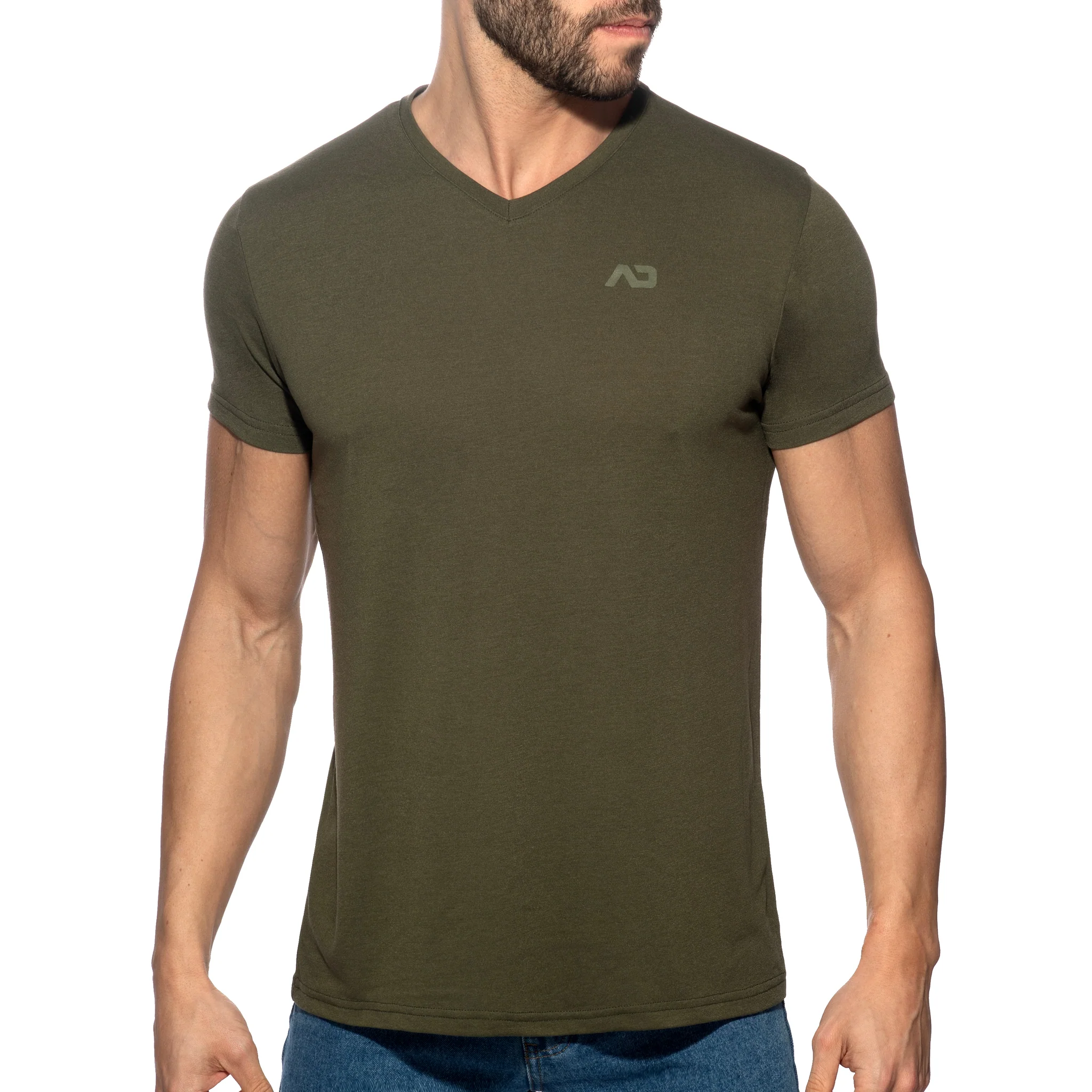 Addicted Basic V-Neck T-Shirt Khaki AD423 - Image 2