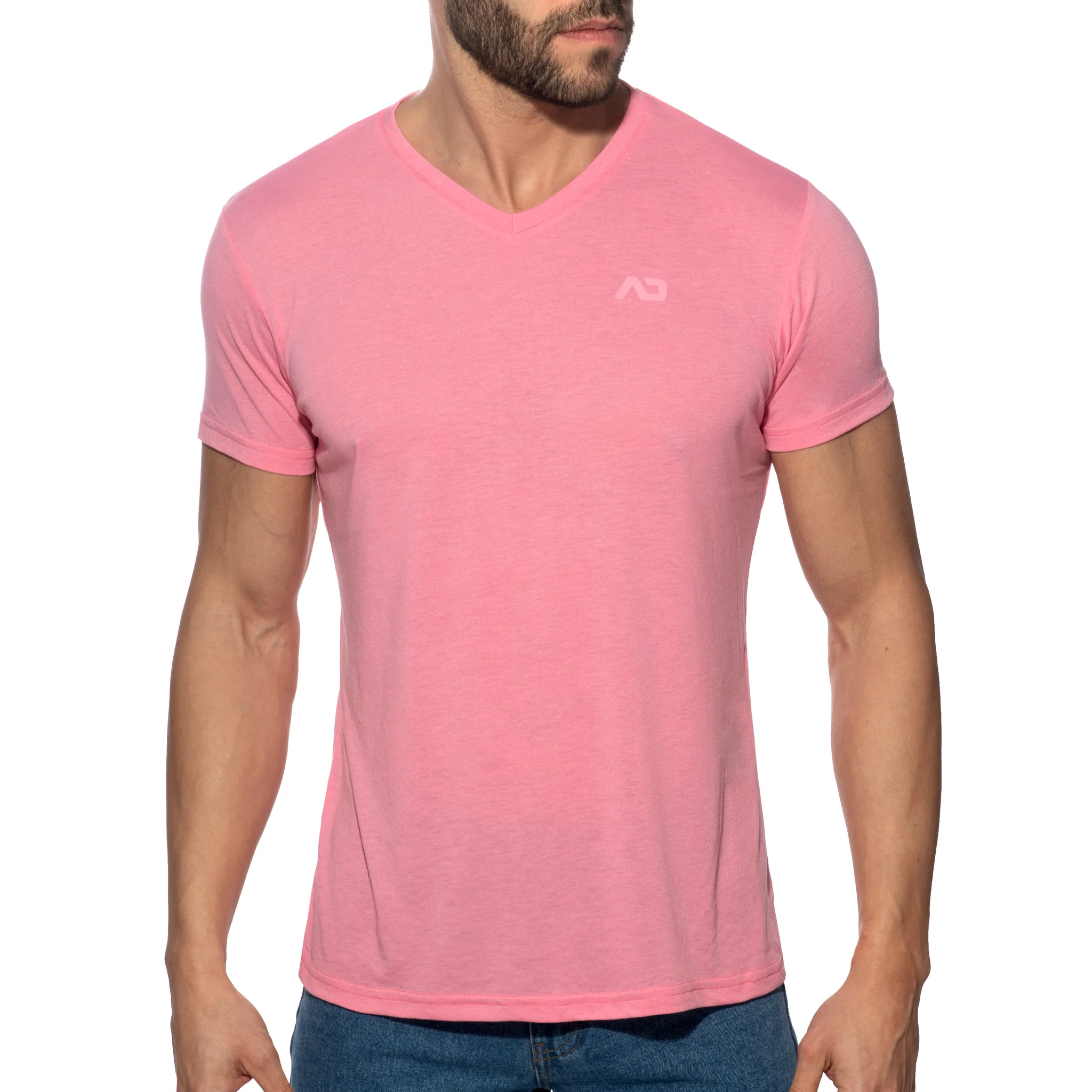 Addicted Basic V-Neck T-Shirt Pink AD423 - Image 2