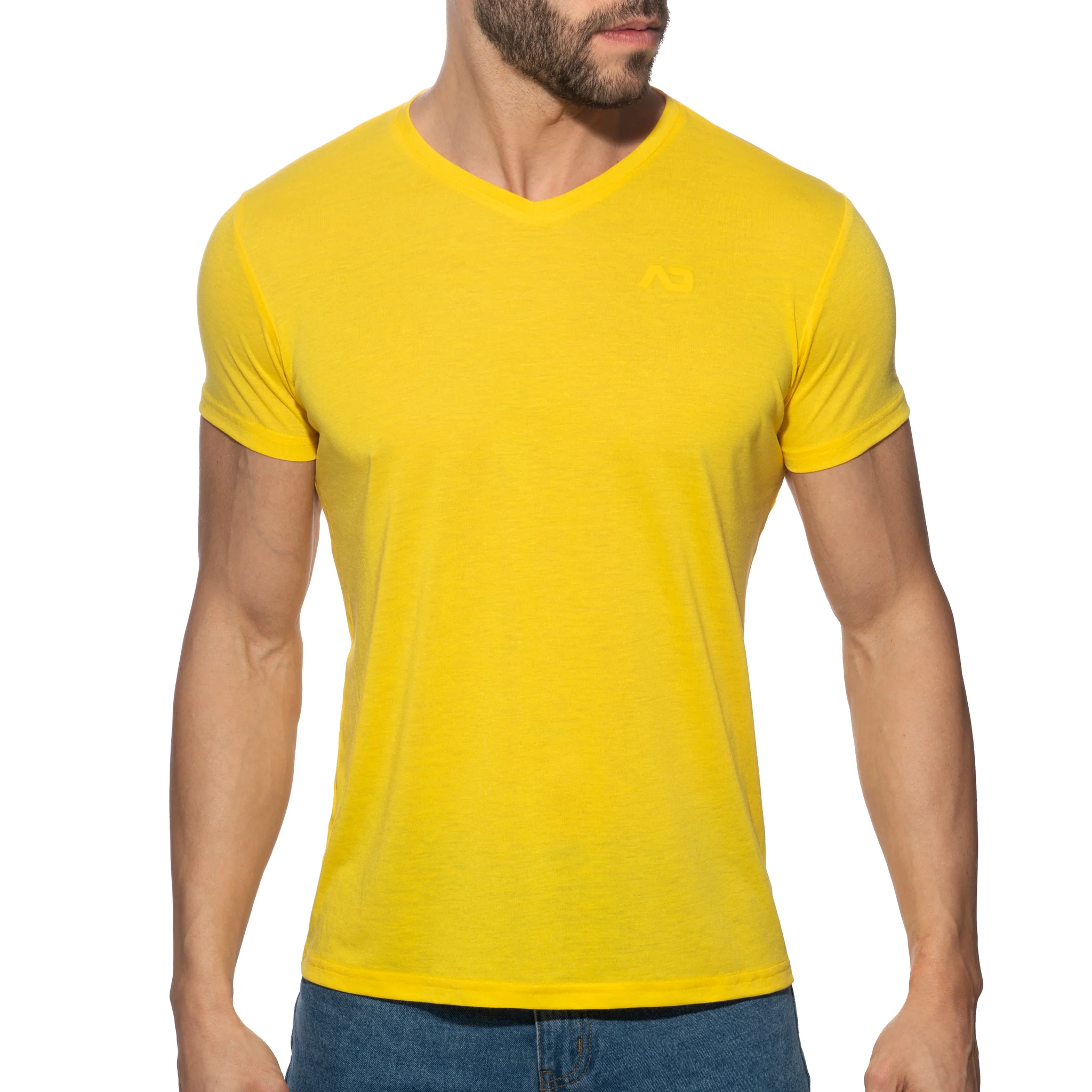 Addicted Basic V-Neck T-Shirt Yellow AD423 - Image 2