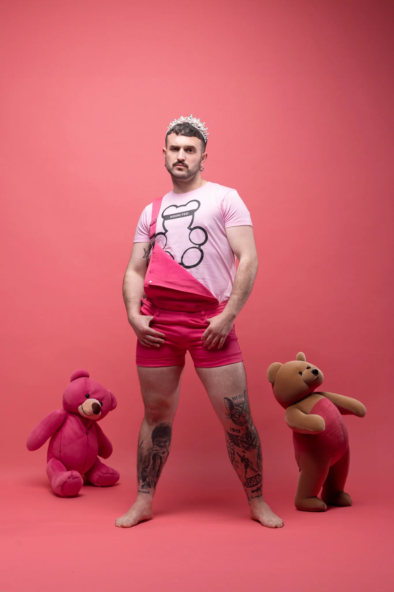 Addicted Bear Round Neck T-Shirt Pink AD424 - Image 5