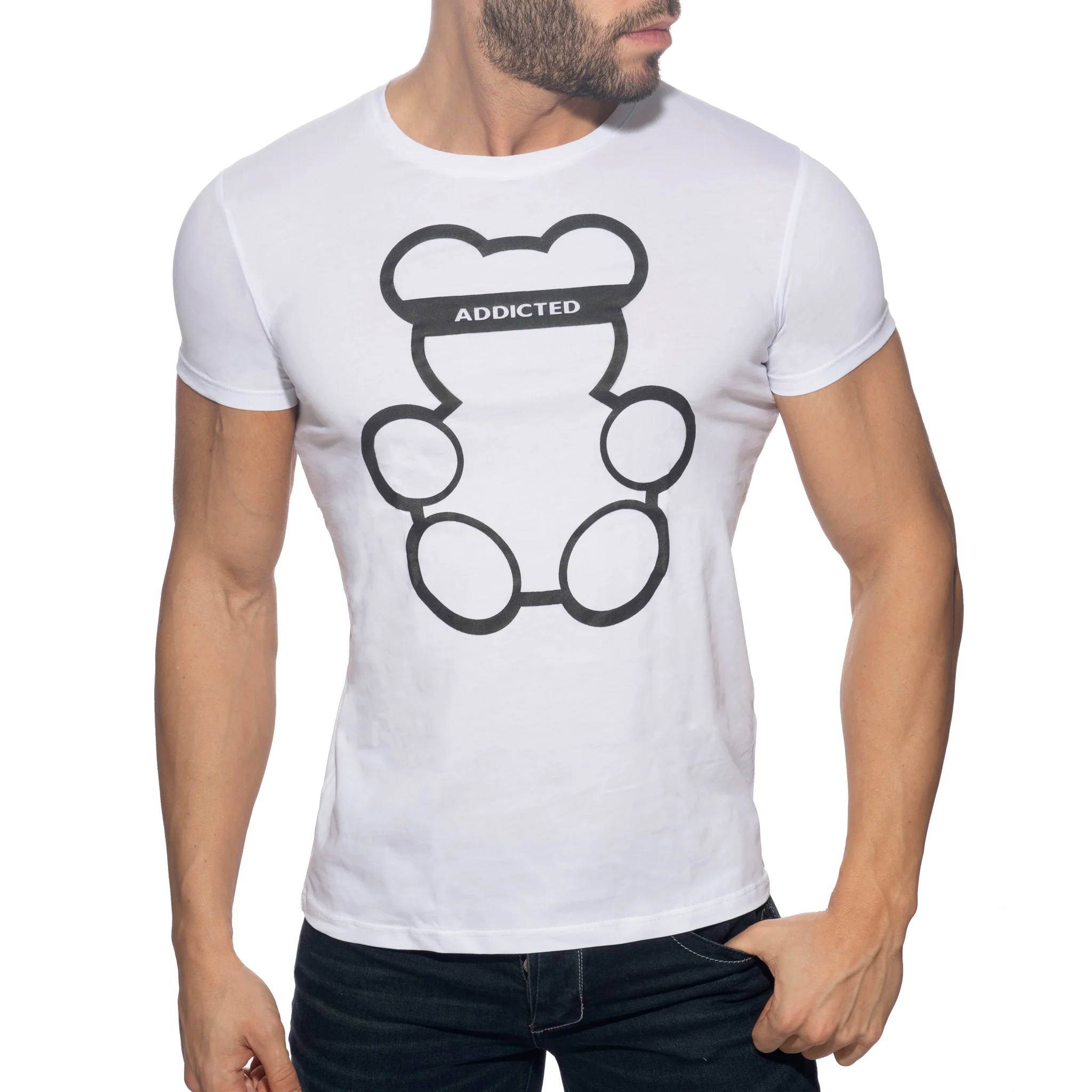 Addicted Bear Round Neck T-Shirt White AD424 - Image 2