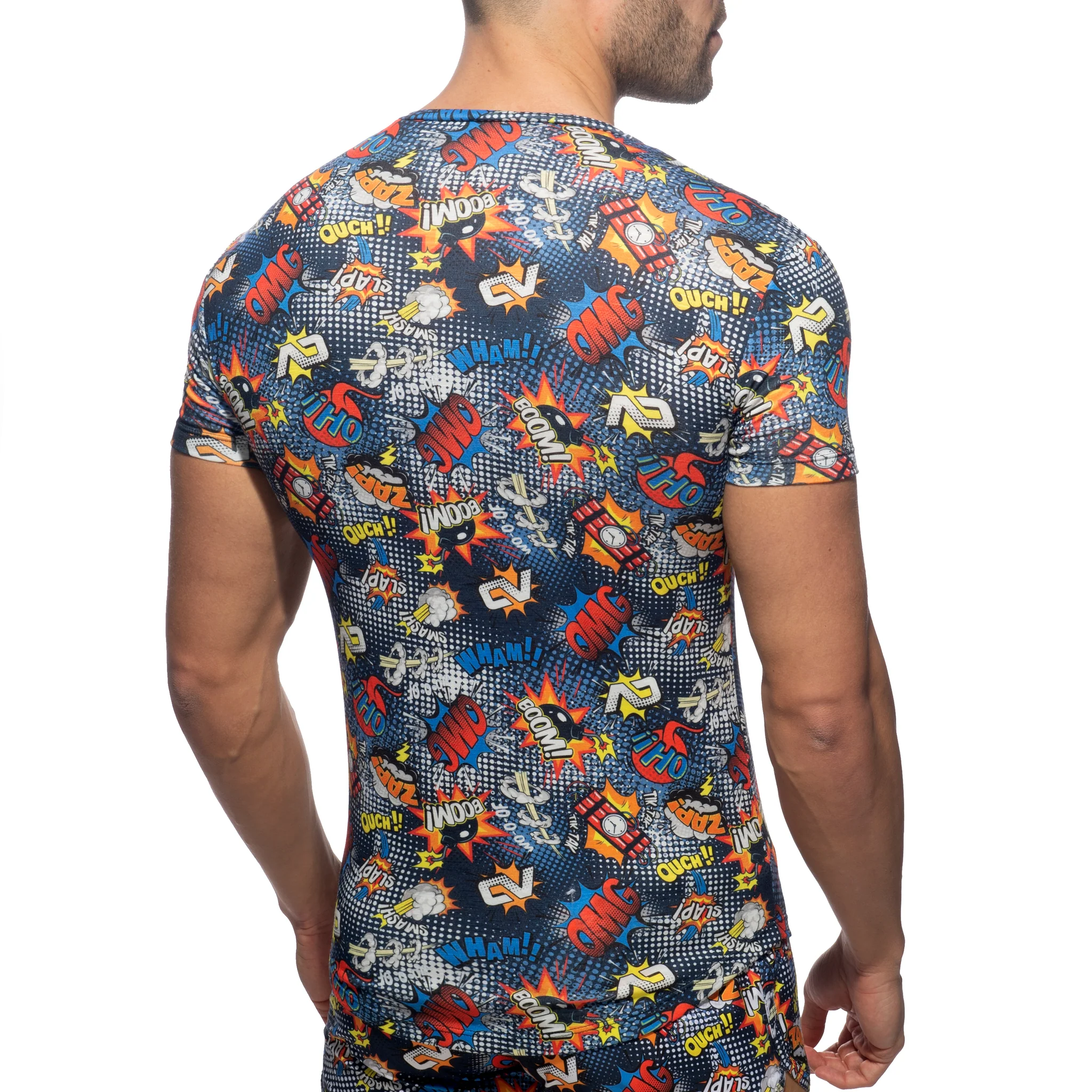 Addicted Comic V Neck T-Shirt Navy AD1086 - Image 3