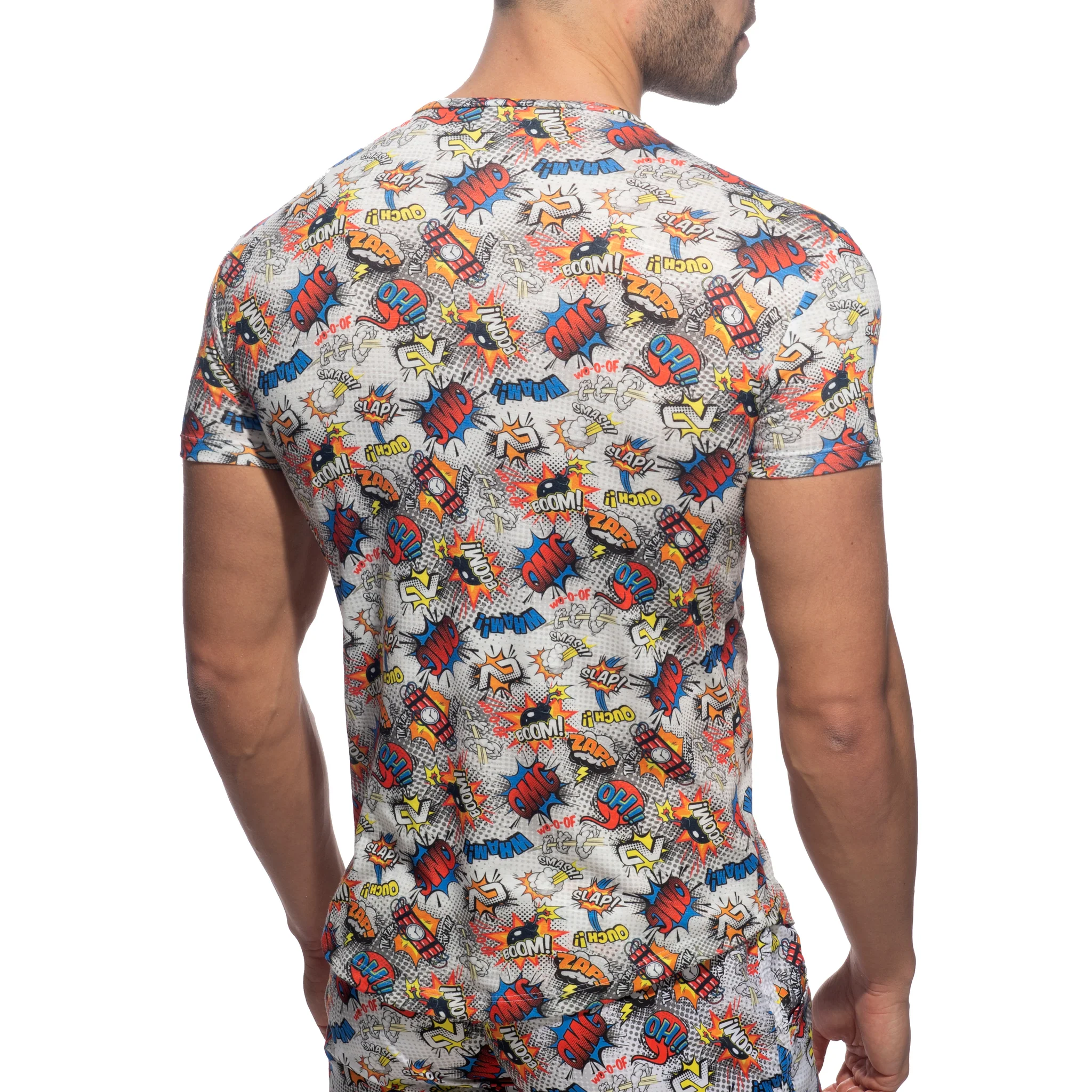 Addicted Comic V Neck T-Shirt White AD1086 - Image 3