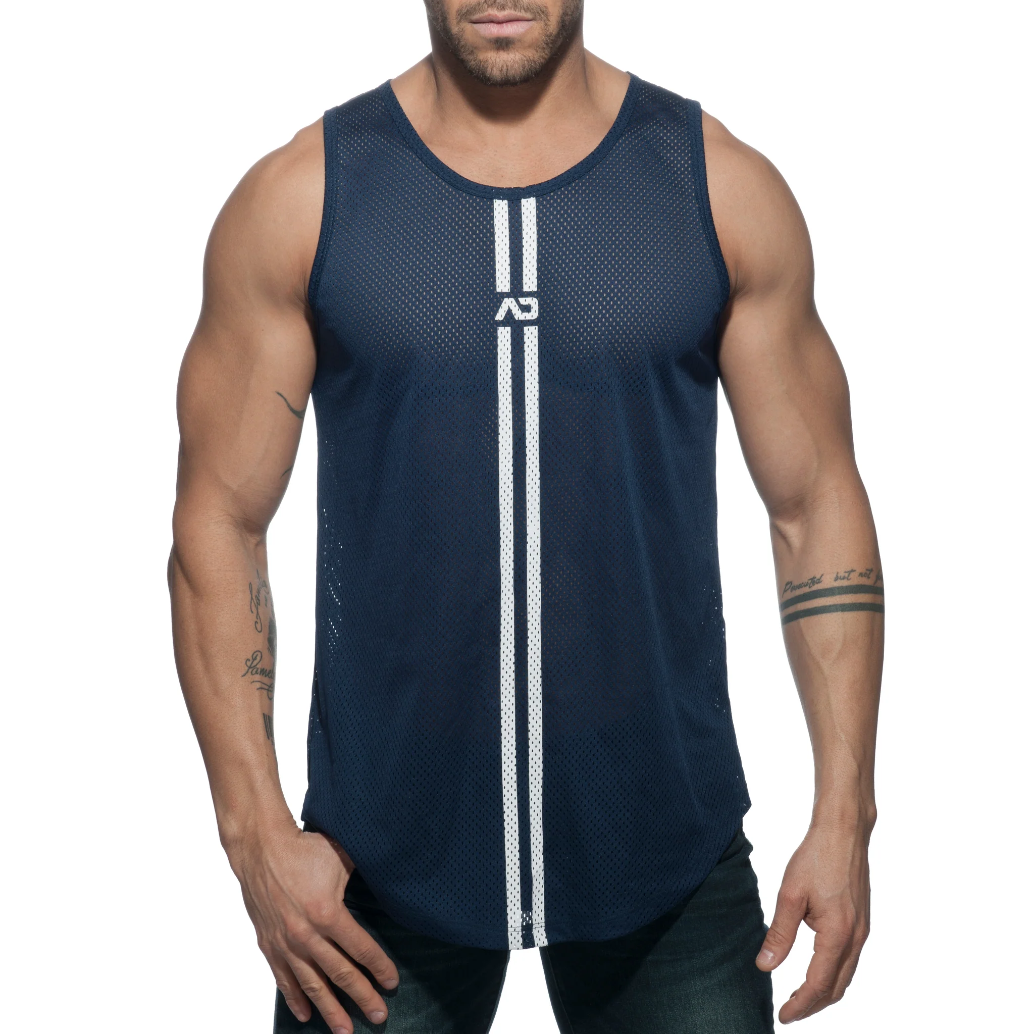 Addicted Double Stripe Tank Top Navy AD671 - Image 2