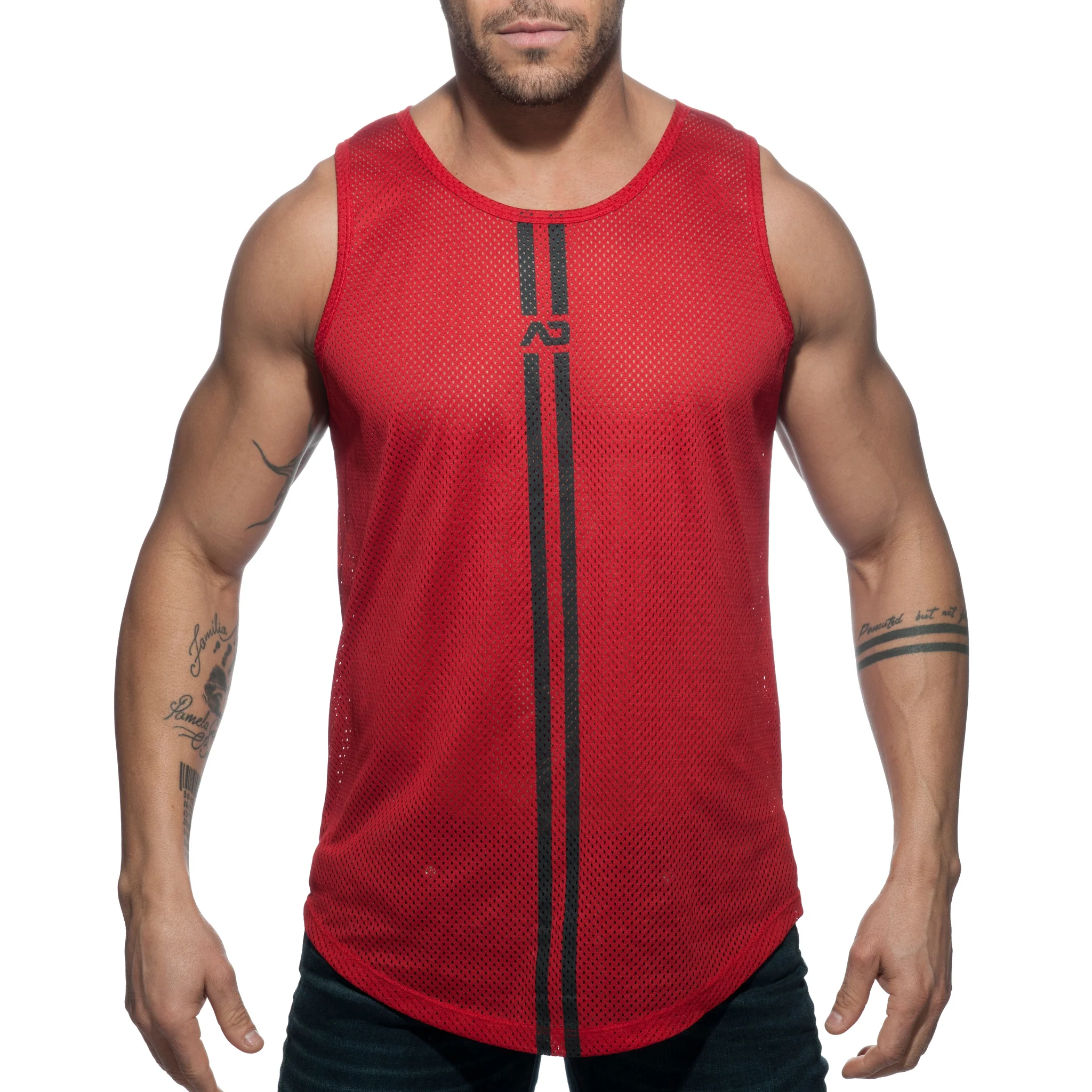 Addicted Double Stripe Tank Top Red AD671 - Image 2