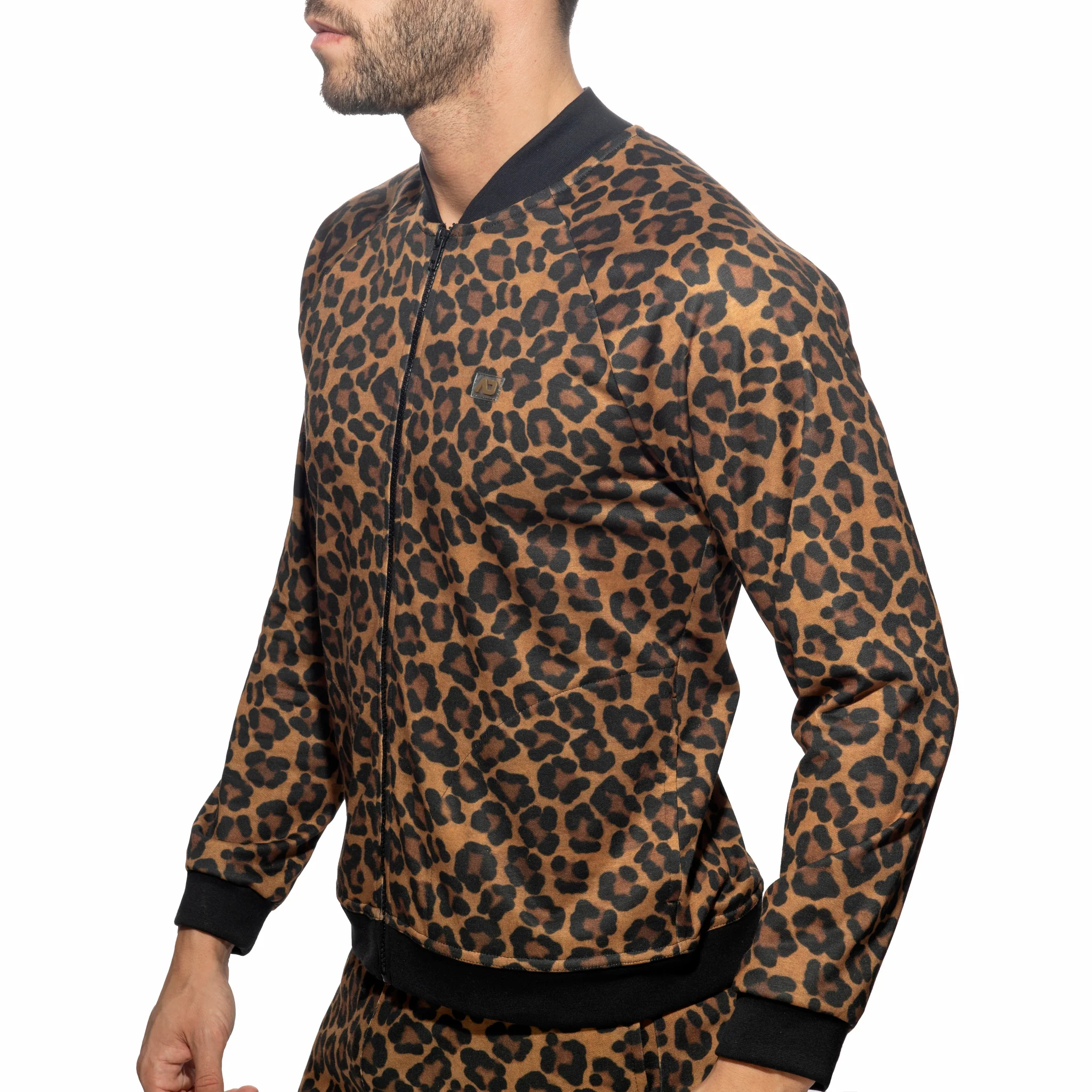 Addicted Leopard Bomber Sweatshirt Brown AD1132