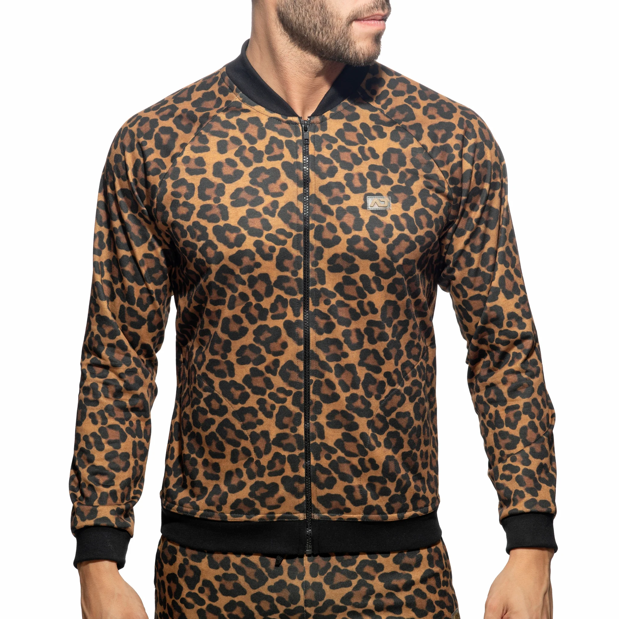 Addicted Leopard Bomber Sweatshirt Brown AD1132 - Image 2