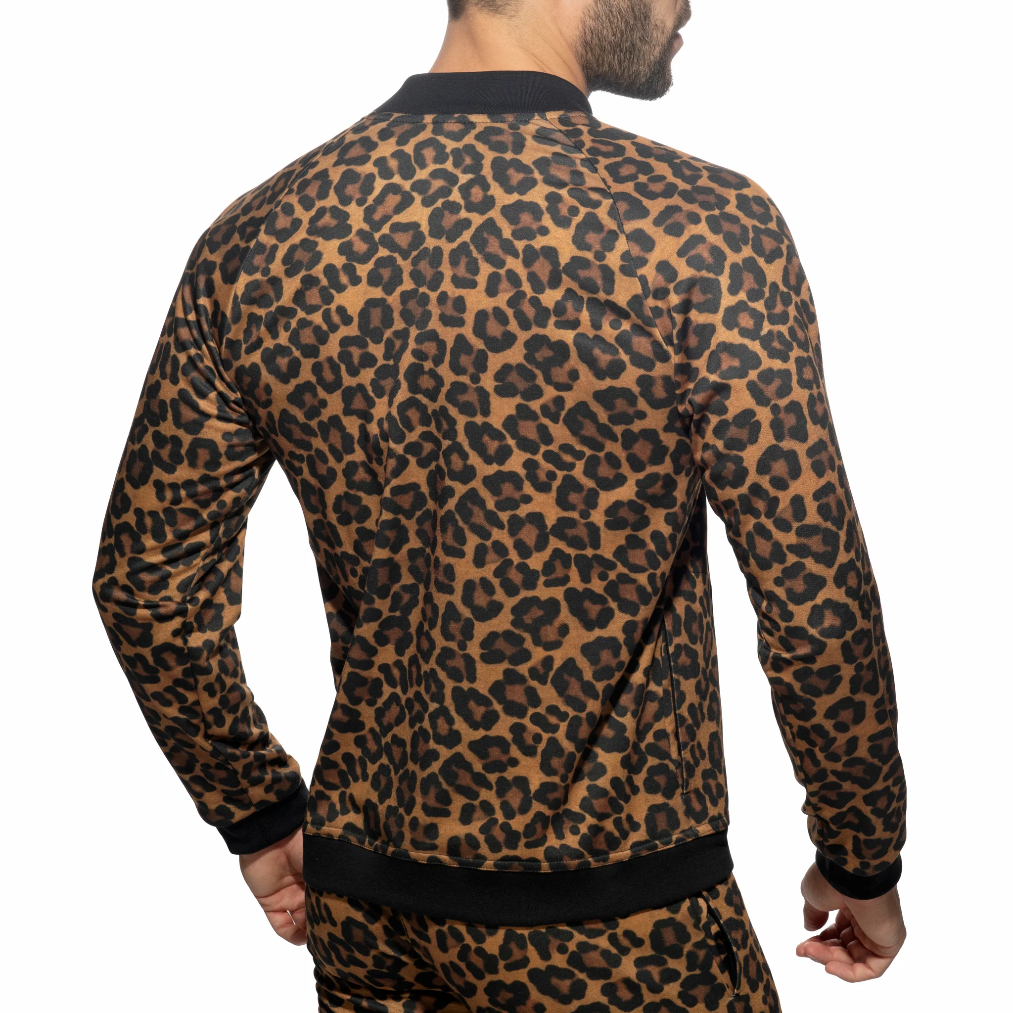Addicted Leopard Bomber Sweatshirt Brown AD1132 - Image 3