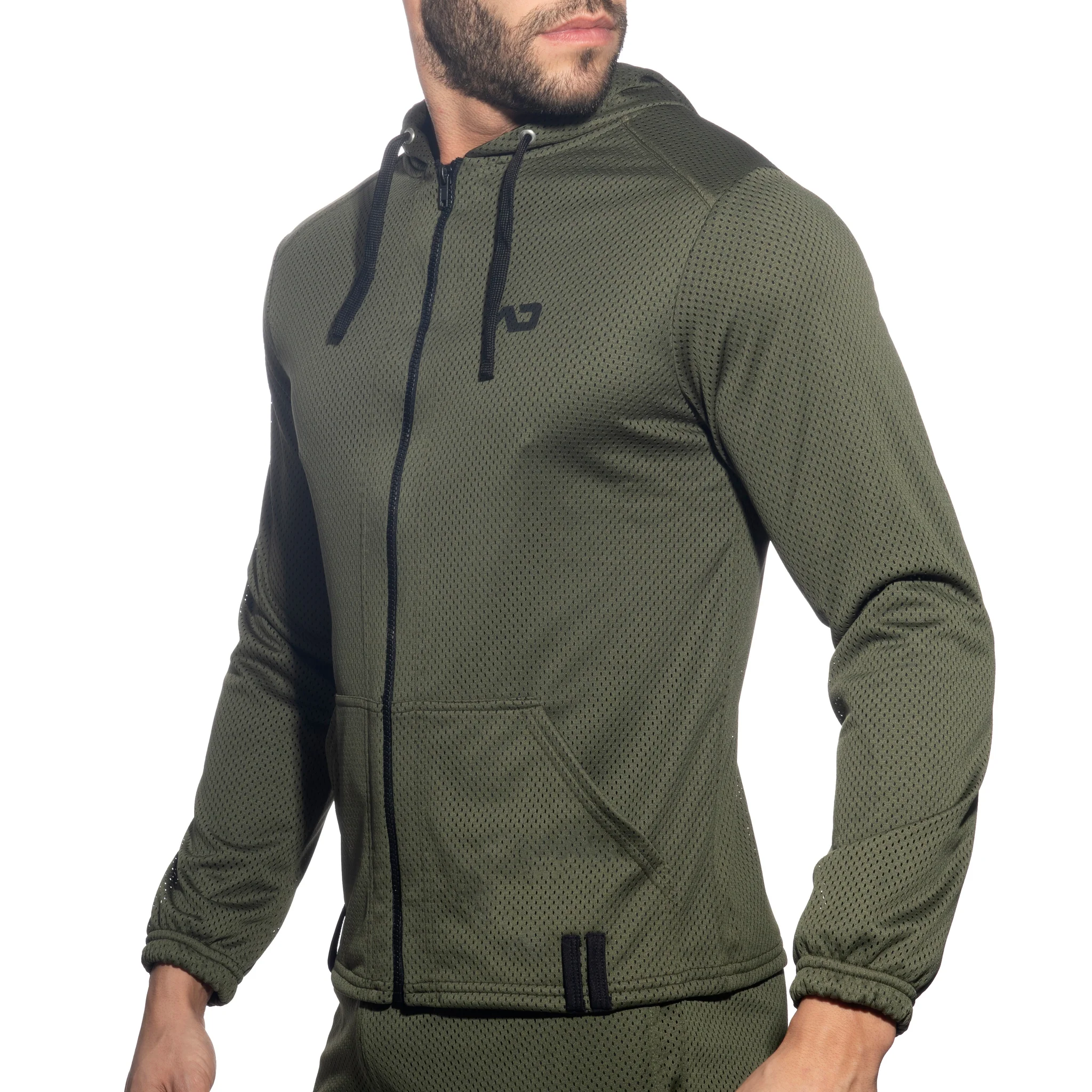 Addicted Long Sleeves Loop-Mesh Hoodie Khaki AD1214