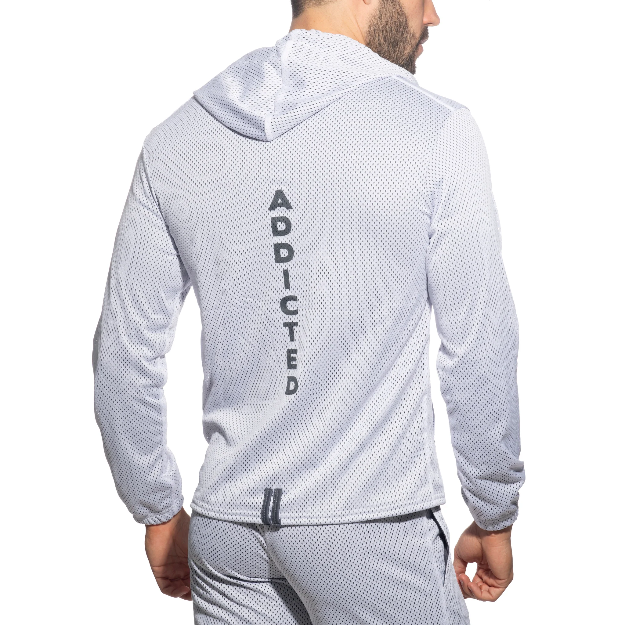 Addicted Long Sleeves Loop-Mesh Hoodie White AD1214 - Image 3
