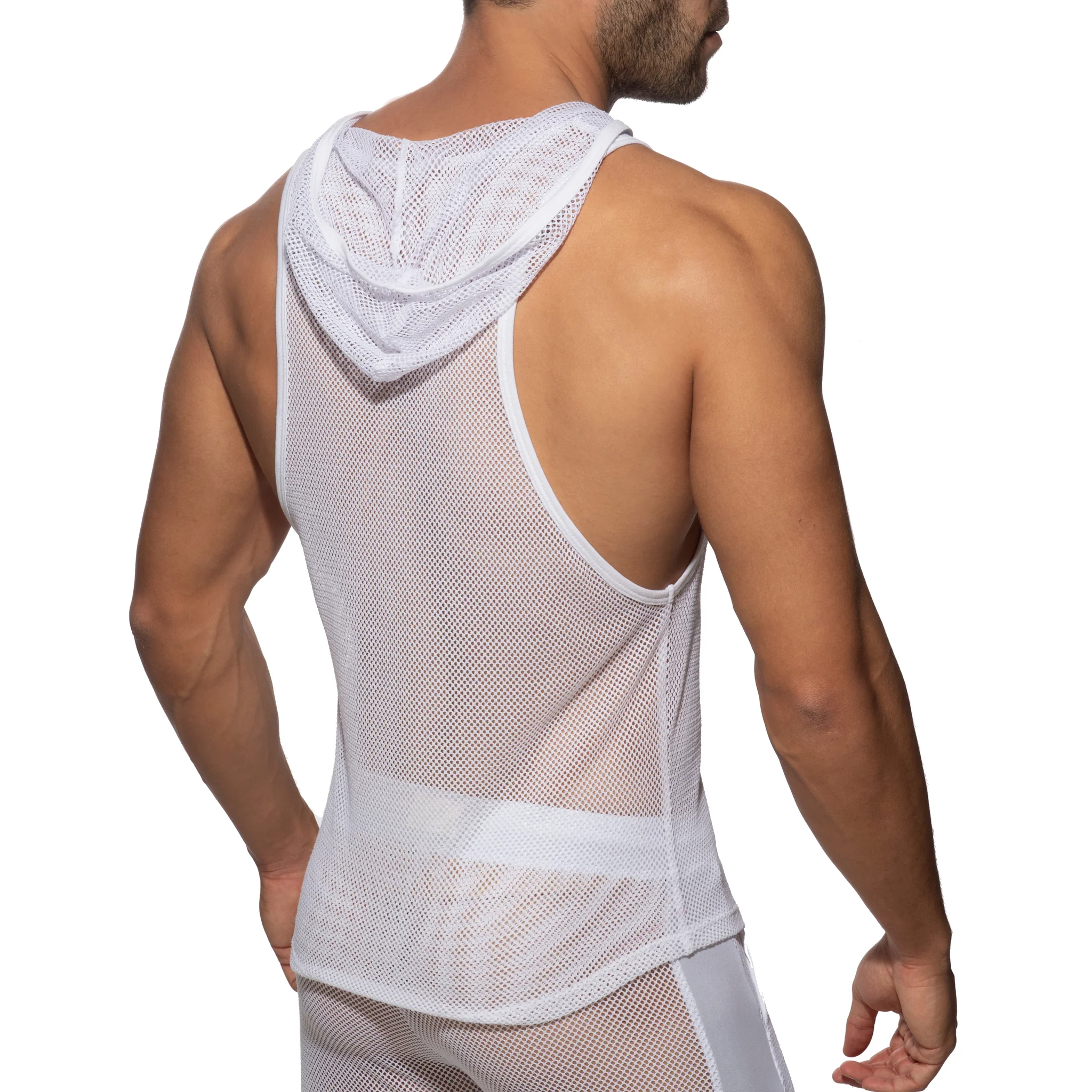 Addicted Mesh Sleeveless Hoodie White AD968 - Image 3