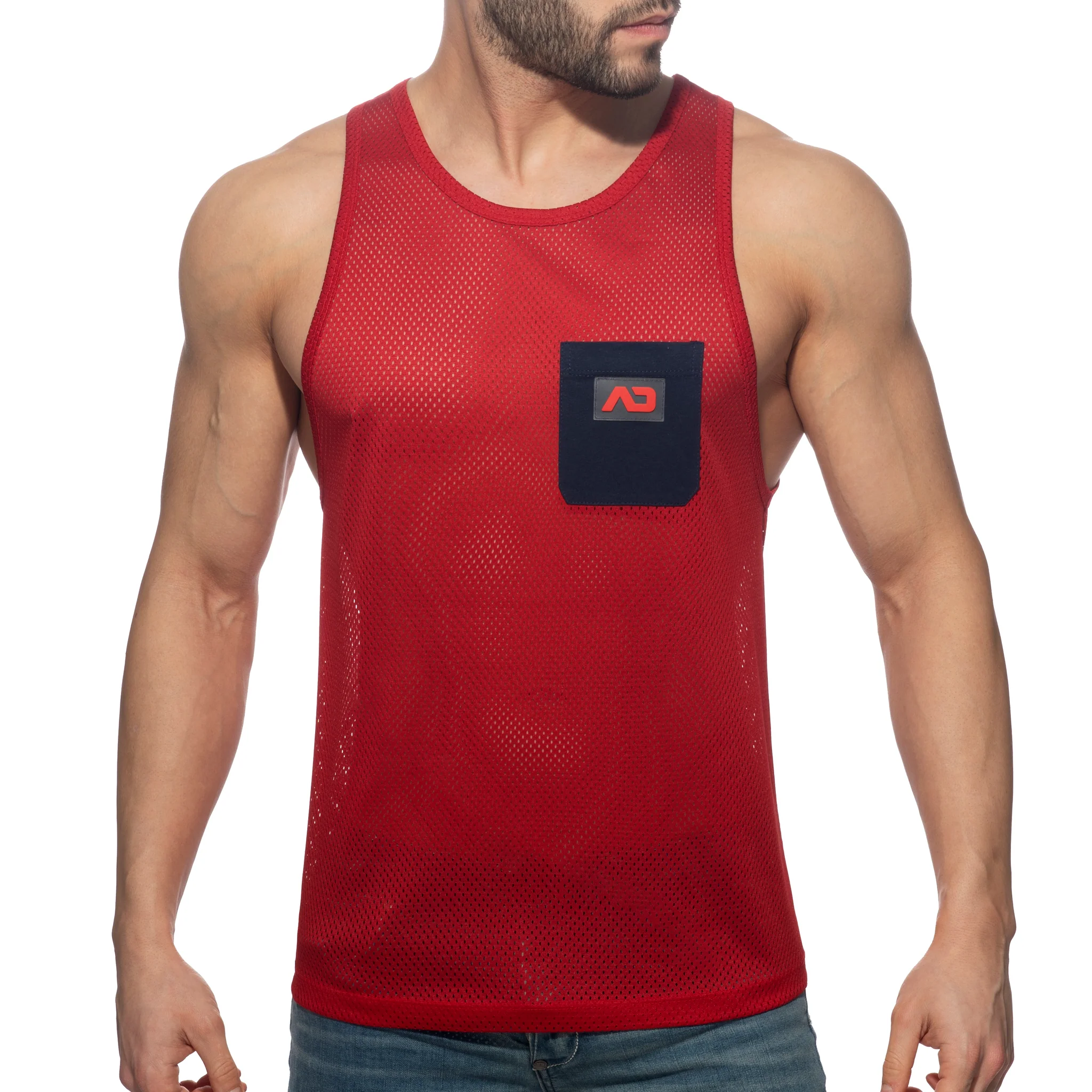 Addicted Pocket Contrast Tank Top Navy AD1174 - Image 2