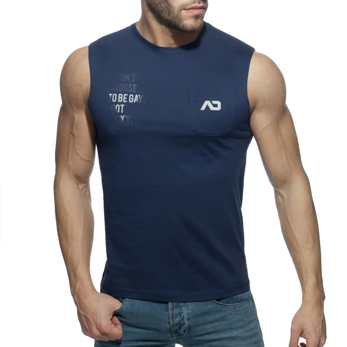 Addicted Proud 2 Be Gay Tanktop Navy AD959 - Image 2