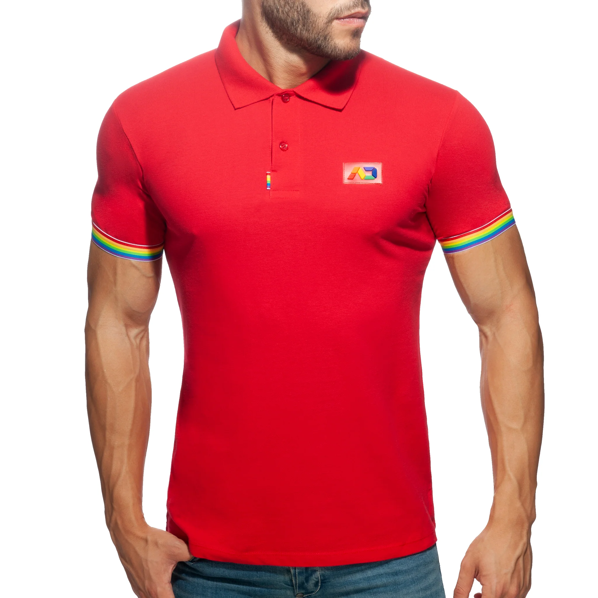 Addicted Rainbow Polo Shirt Red AD960 - Image 2