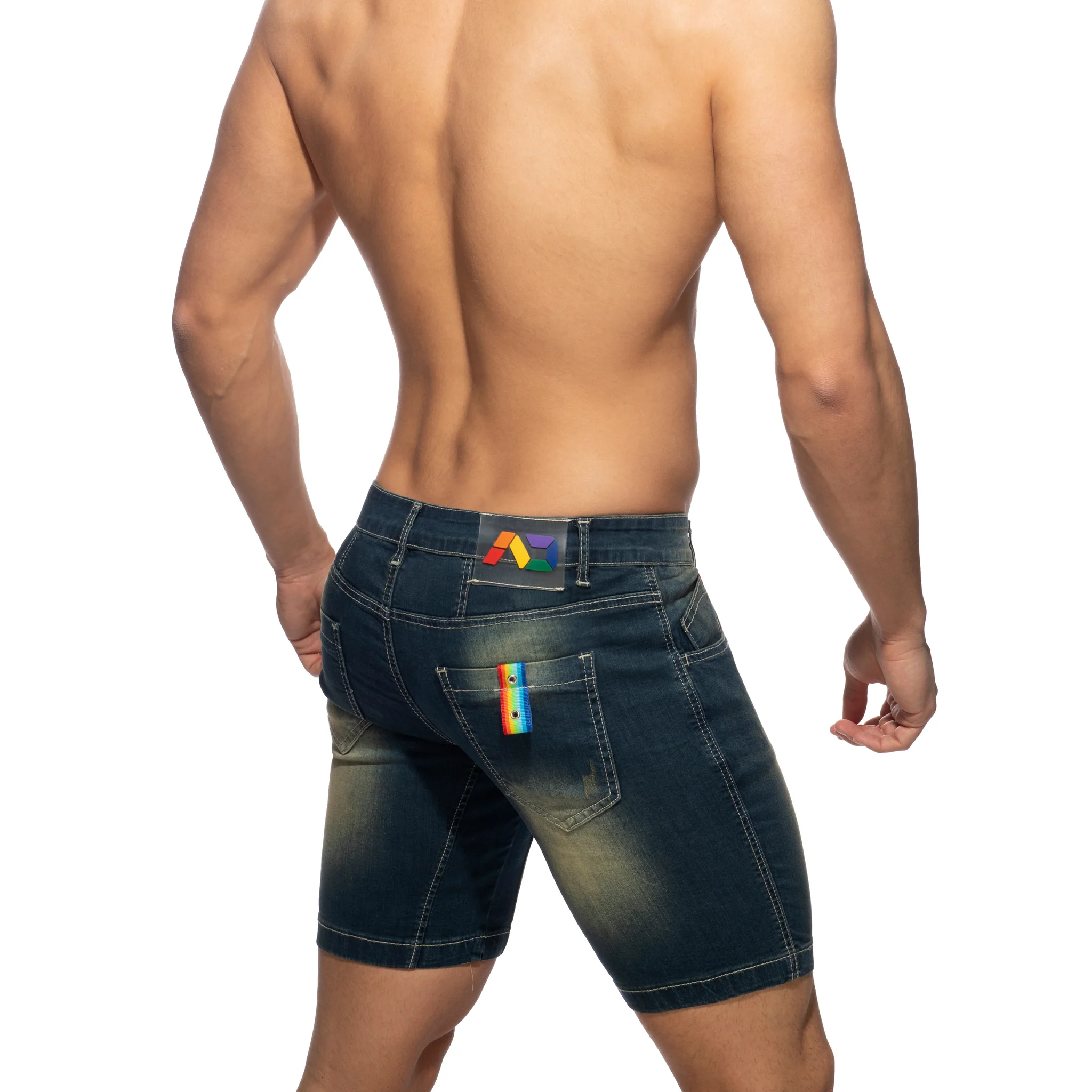 Addicted Rainbow Tape Bermuda Jeans Dark Jeans AD990 - Image 3
