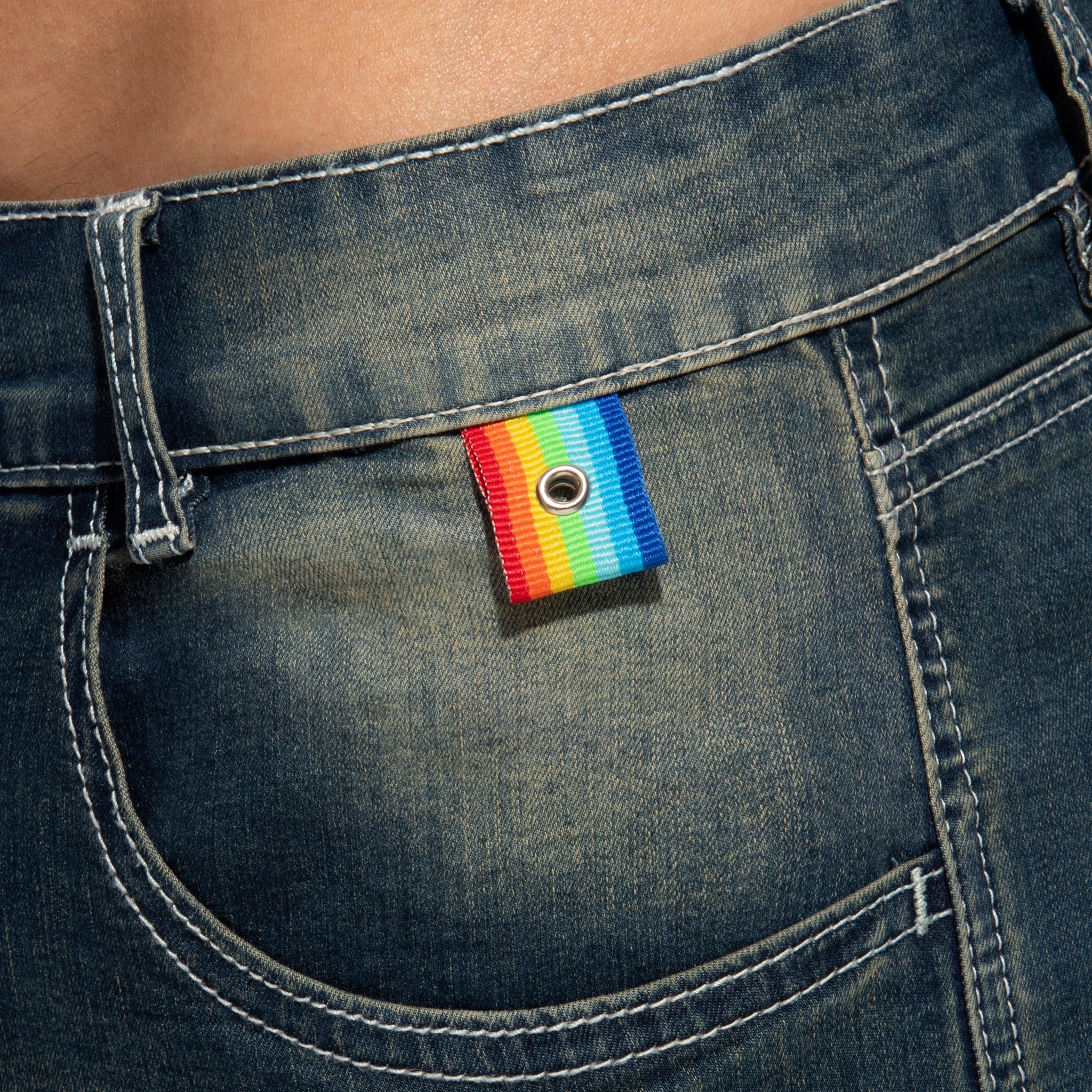 Addicted Rainbow Tape Short Jeans Dark Jeans AD991 - Image 4