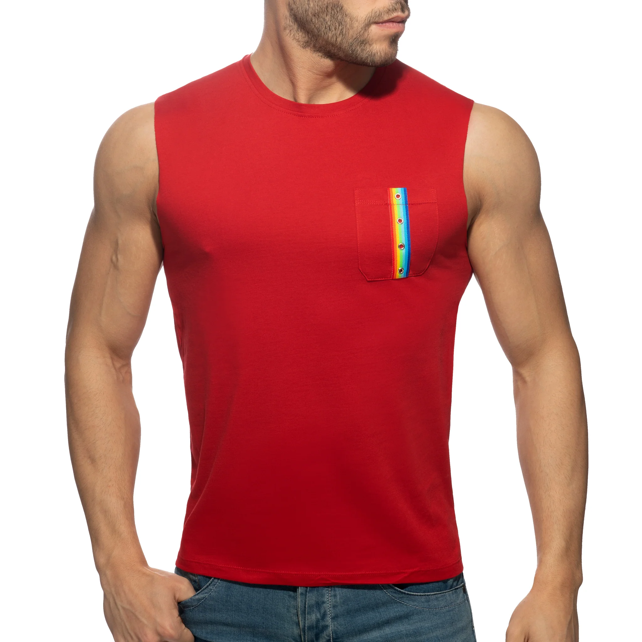 Addicted Rainbow Tape Tank Top Red AD992 - Image 2