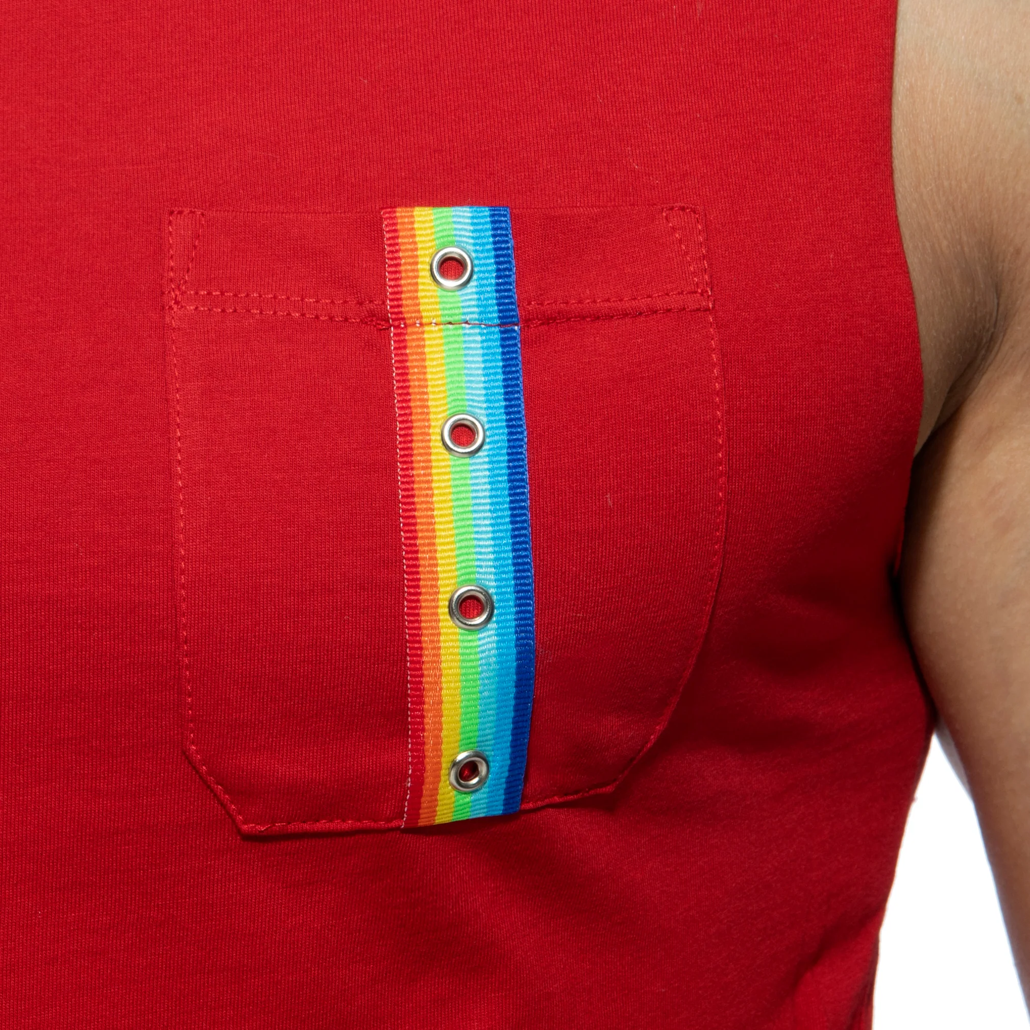 Addicted Rainbow Tape Tank Top Red AD992 - Image 4