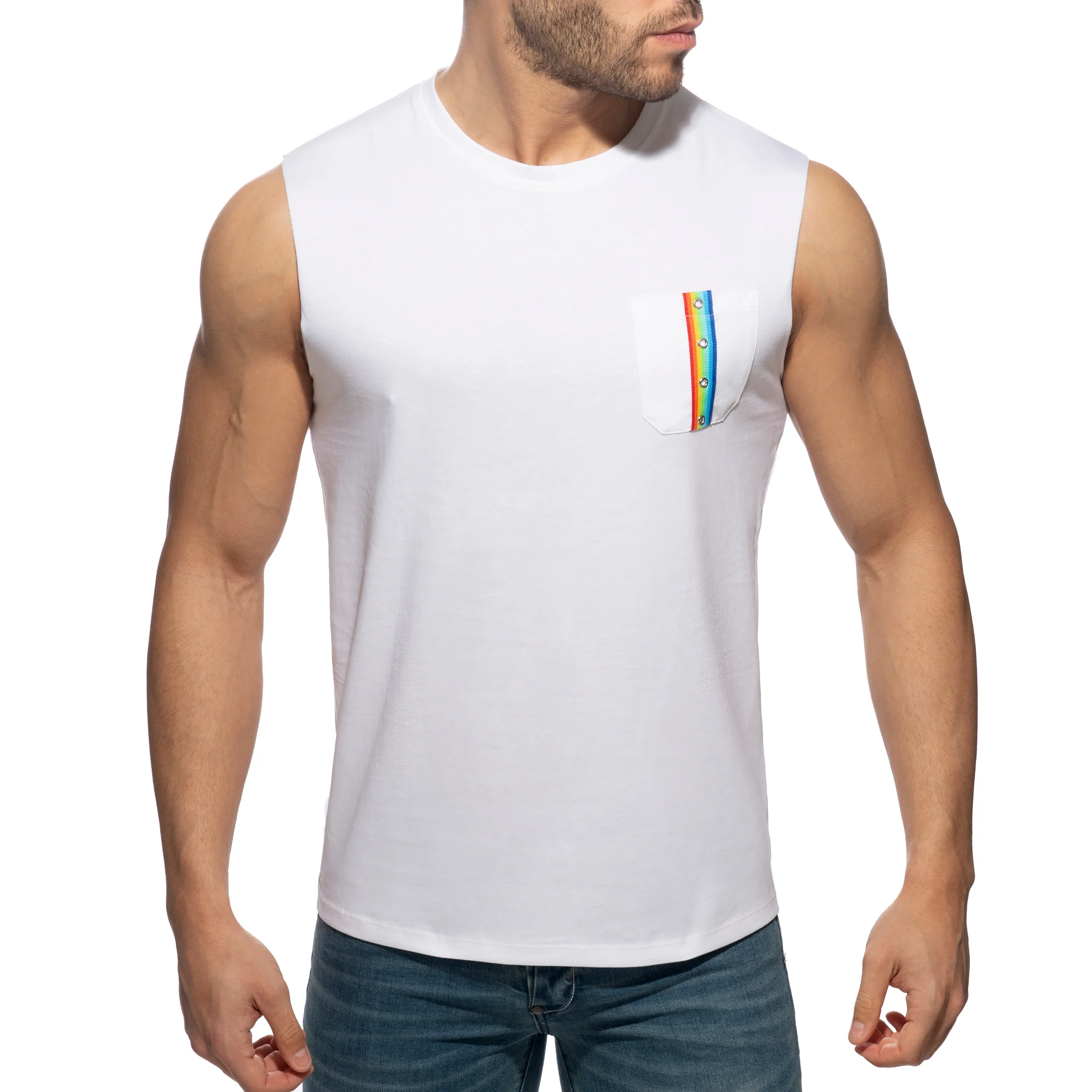 Addicted Rainbow Tape Tank Top White AD992 - Image 2