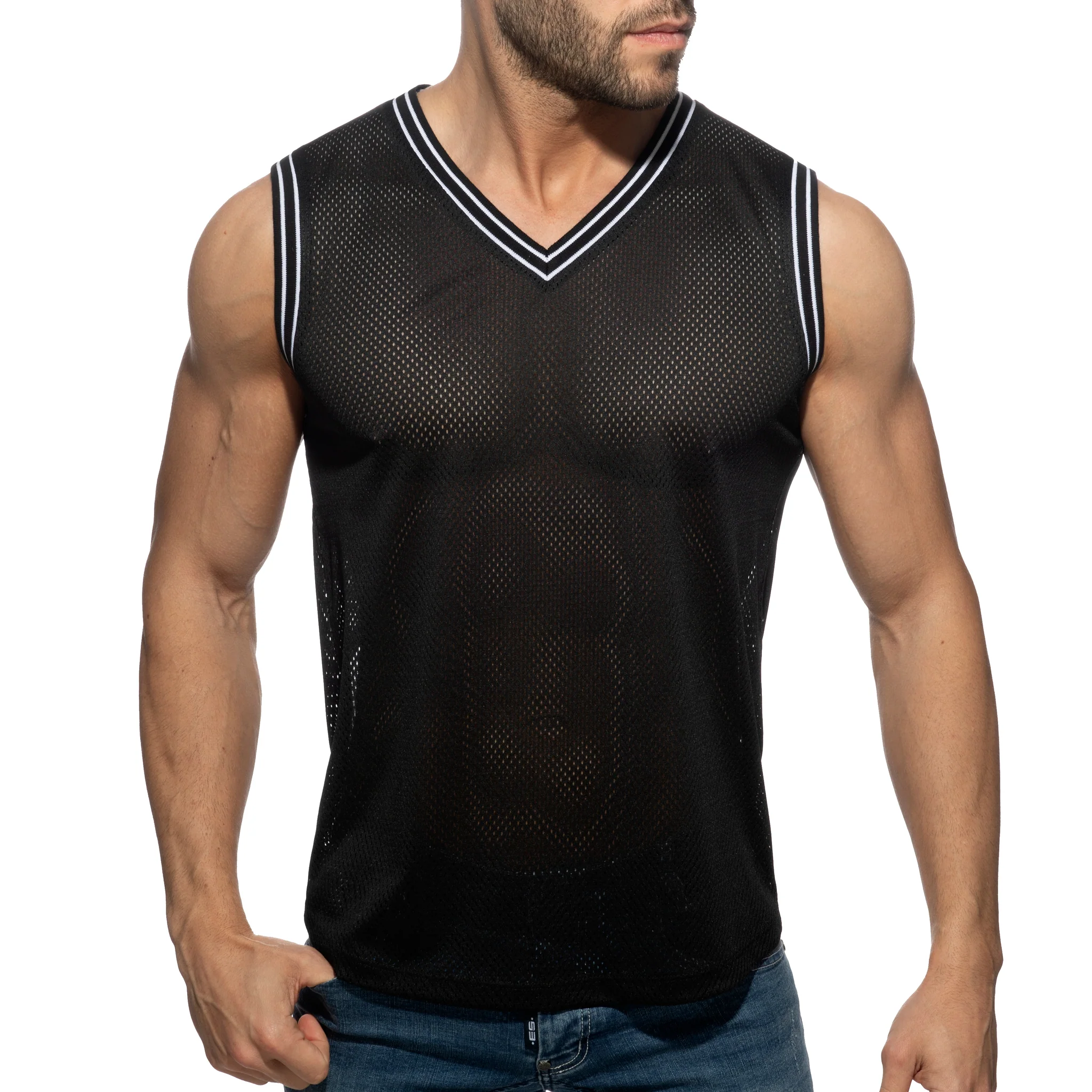 Addicted Slam V-Neck Sleeveless T-Shirt Black AD1281 - Image 2