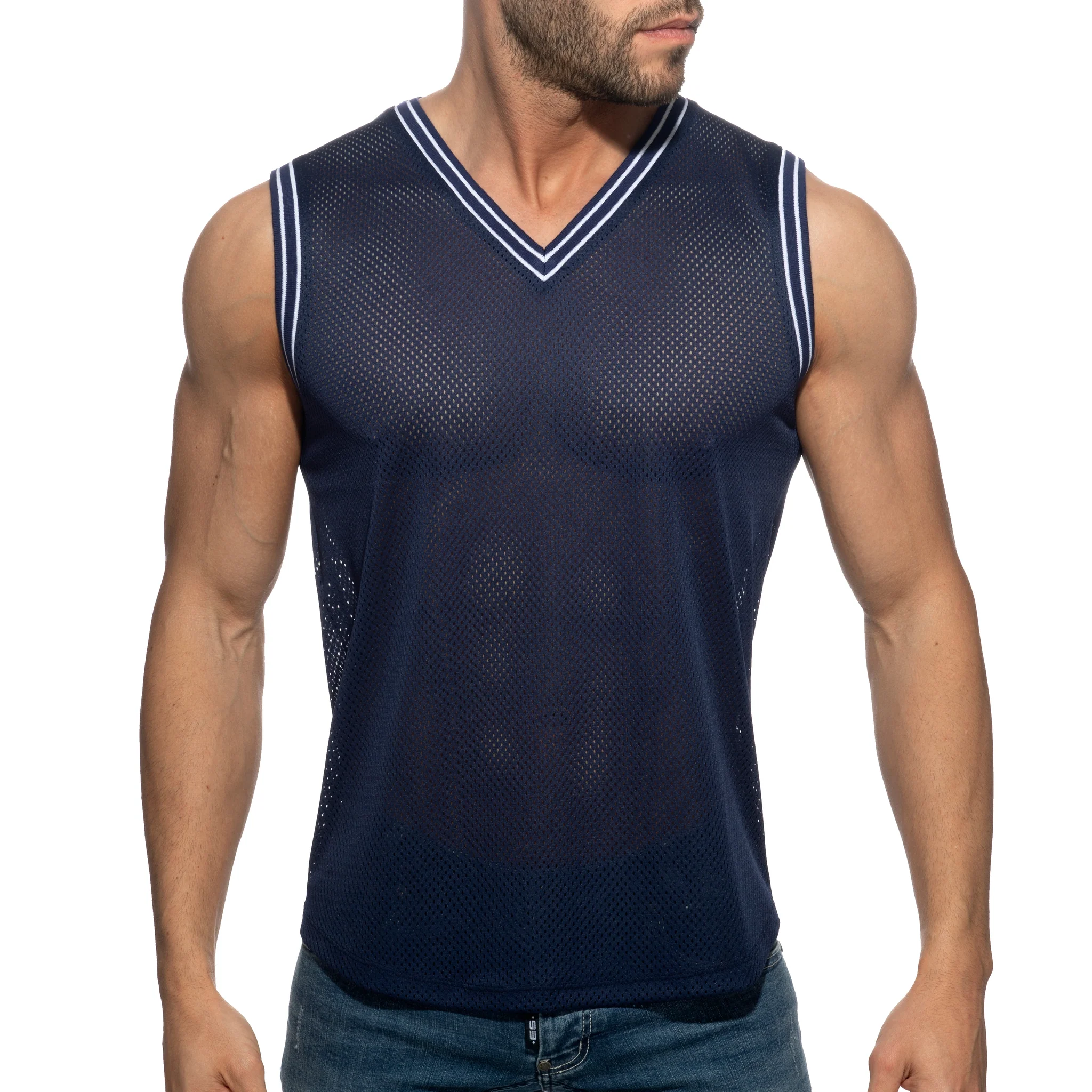 Addicted Slam V-Neck Sleeveless T-Shirt Navy AD1281 - Image 2