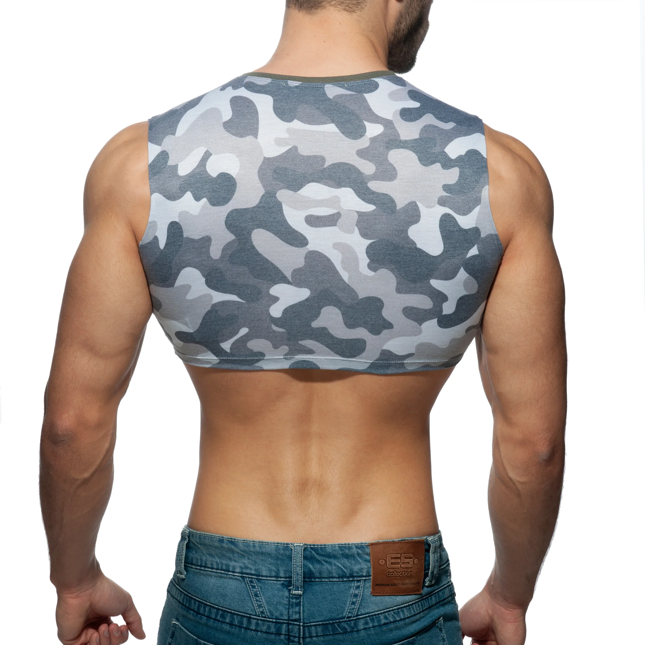 Addicted Sleeveless Camo Crop Top Grey Camouflage AD869 - Image 3