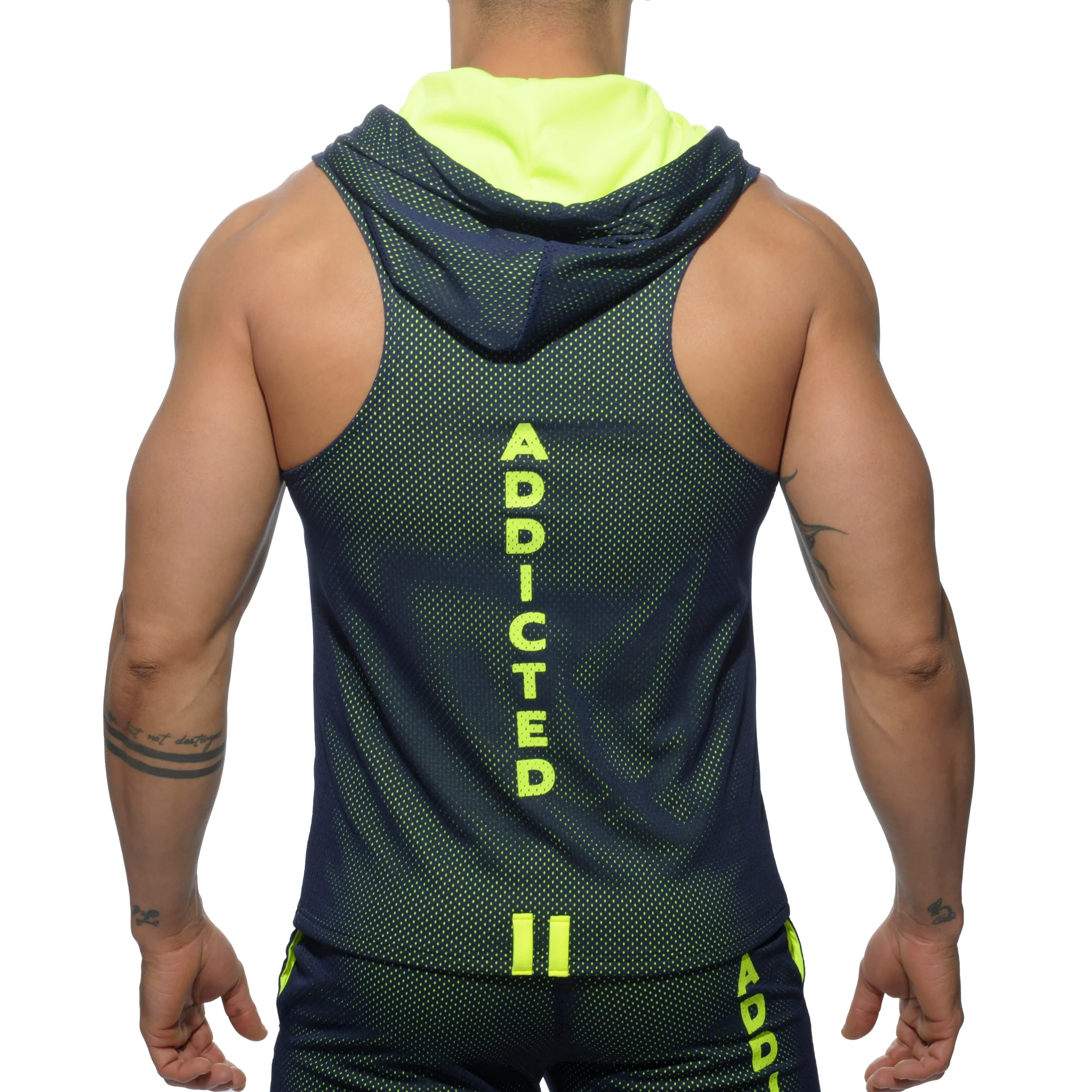 Addicted Sleeveless Loop-Mesh Hoodie Navy AD355 - Image 3