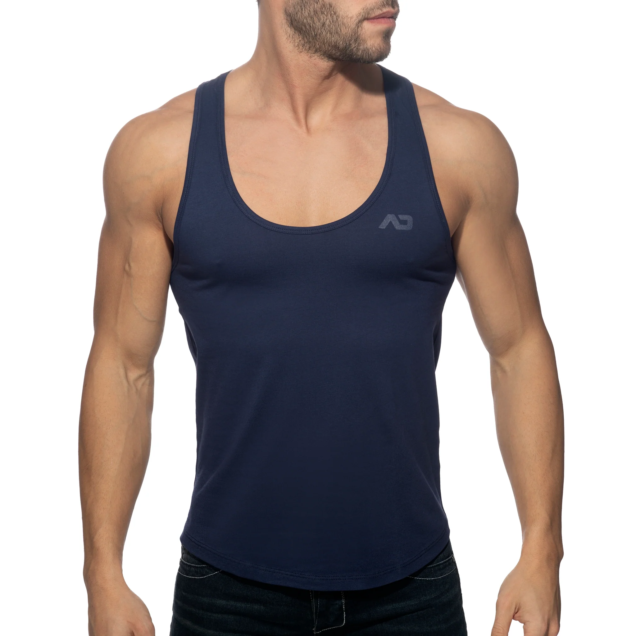 Addicted U-Neck Cotton Tank Top Navy AD997 - Image 2