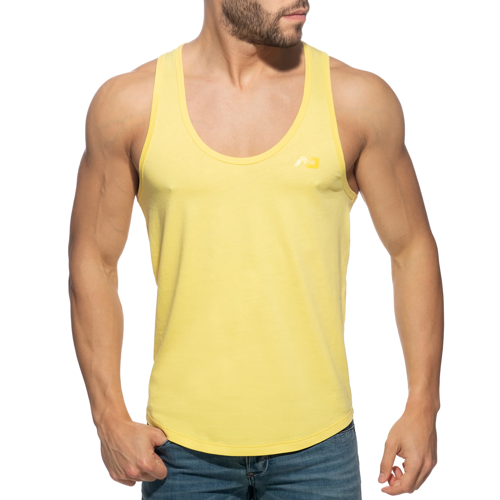 Addicted U-Neck Cotton Tank Top Yellow AD997 - Image 2