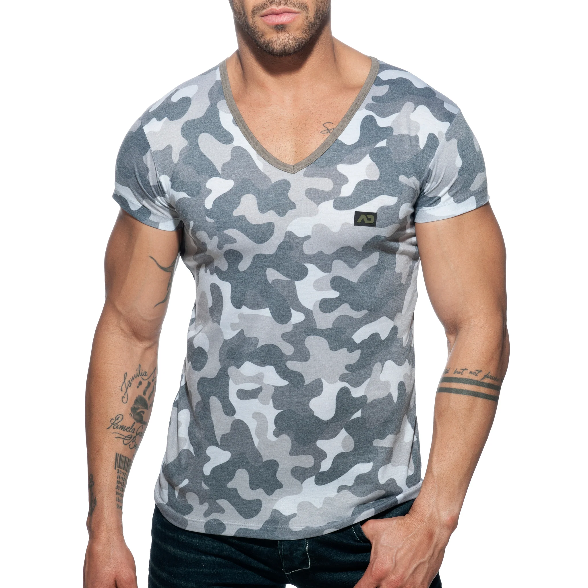 Addicted Washed Camo T-Shirt Grey Camouflage AD800 - Image 2