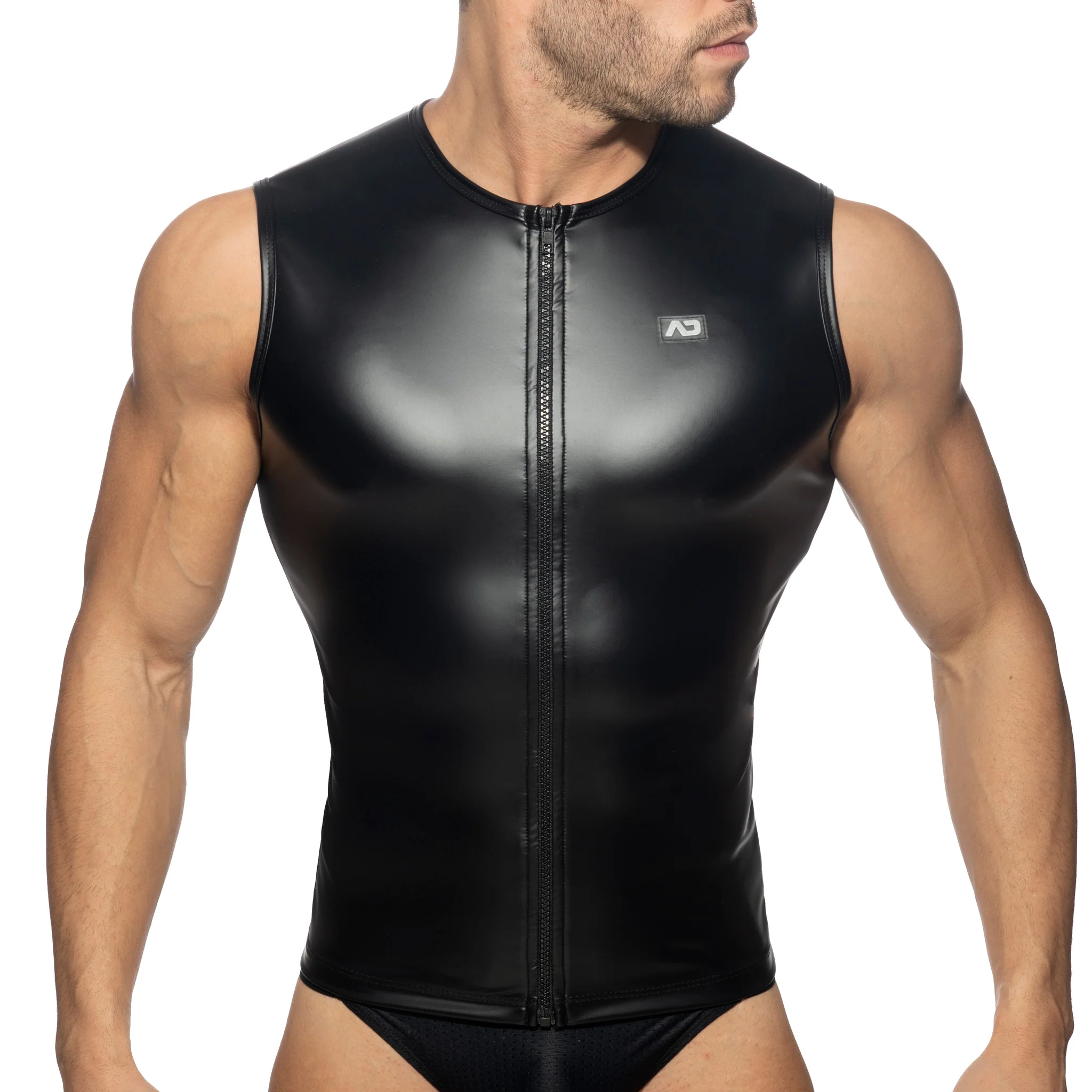Addicted Zip Non Sleeves Fetish Shirt Black AD1036 - Image 2