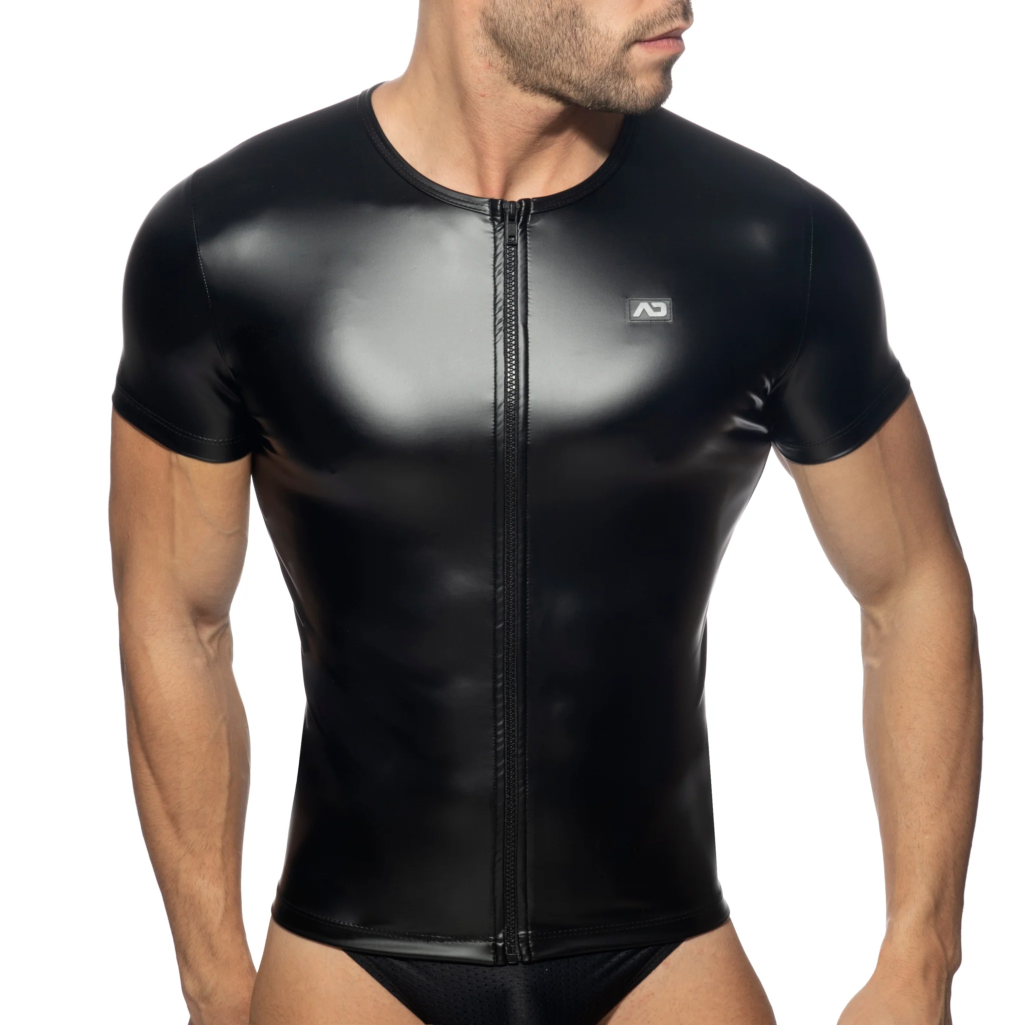 Addicted Zip Short Sleeves Fetish Shirt Black AD1035 - Image 2