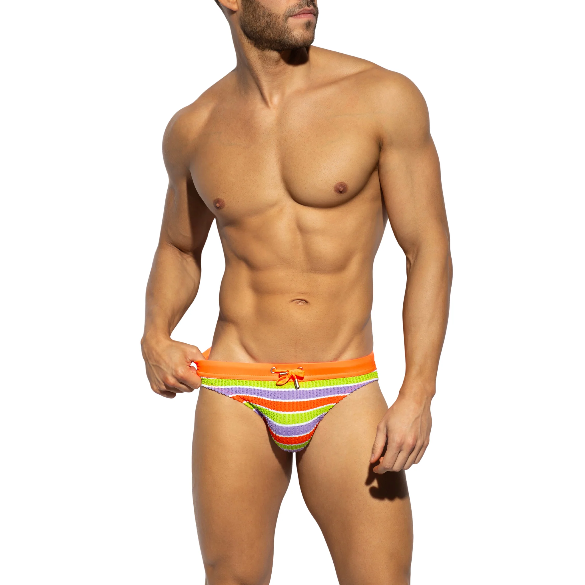 ES Collection 70's Stripes Swim Bikini Brief Neon Orange 2611 - Image 2