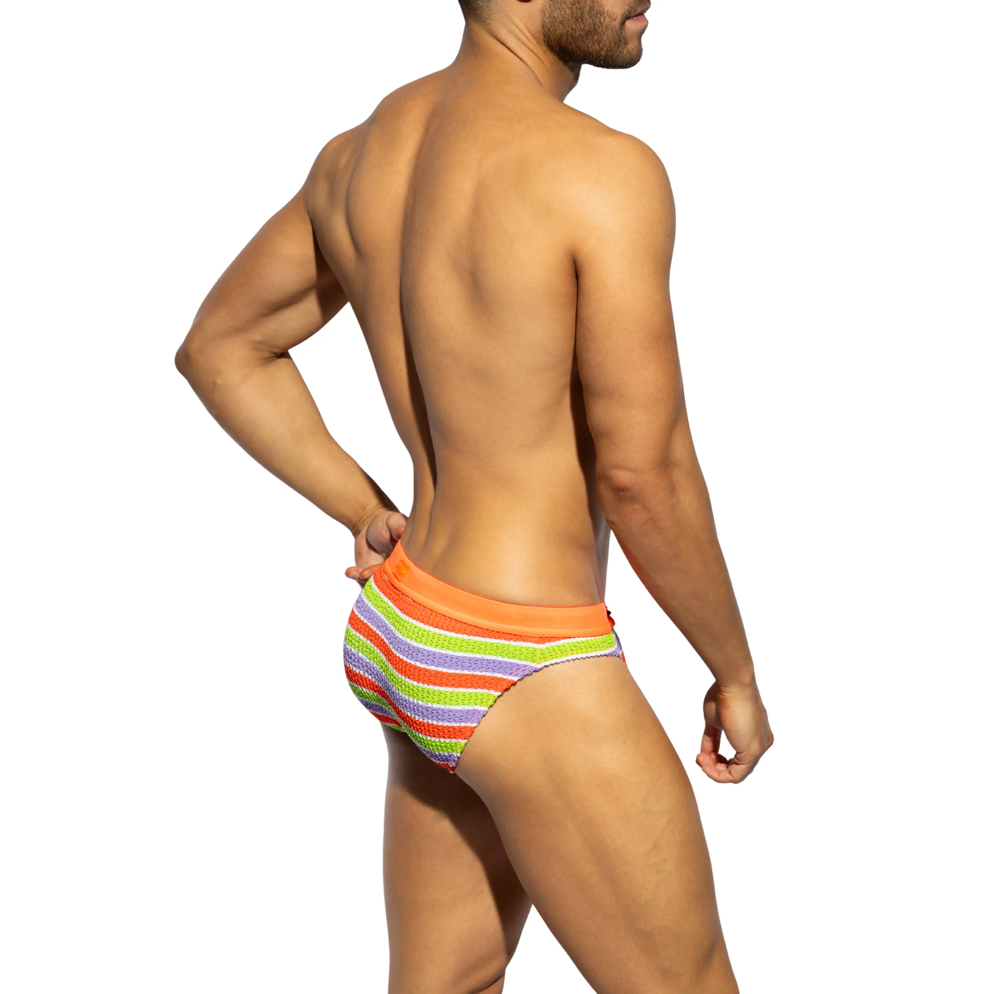 ES Collection 70's Stripes Swim Bikini Brief Neon Orange 2611 - Image 3