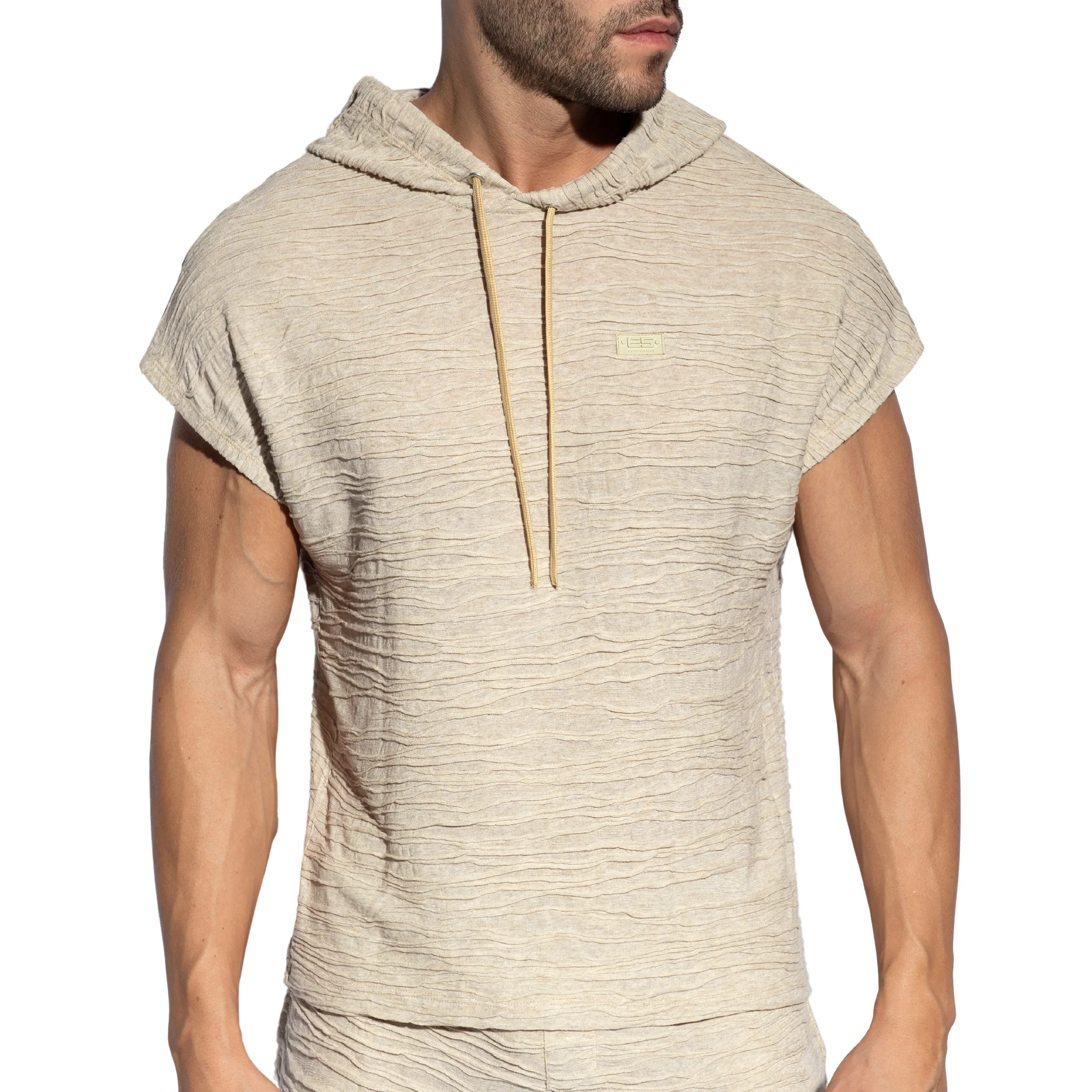 ES Collection Arakis Sleevesless Hoodie Beige SP331 - Image 2