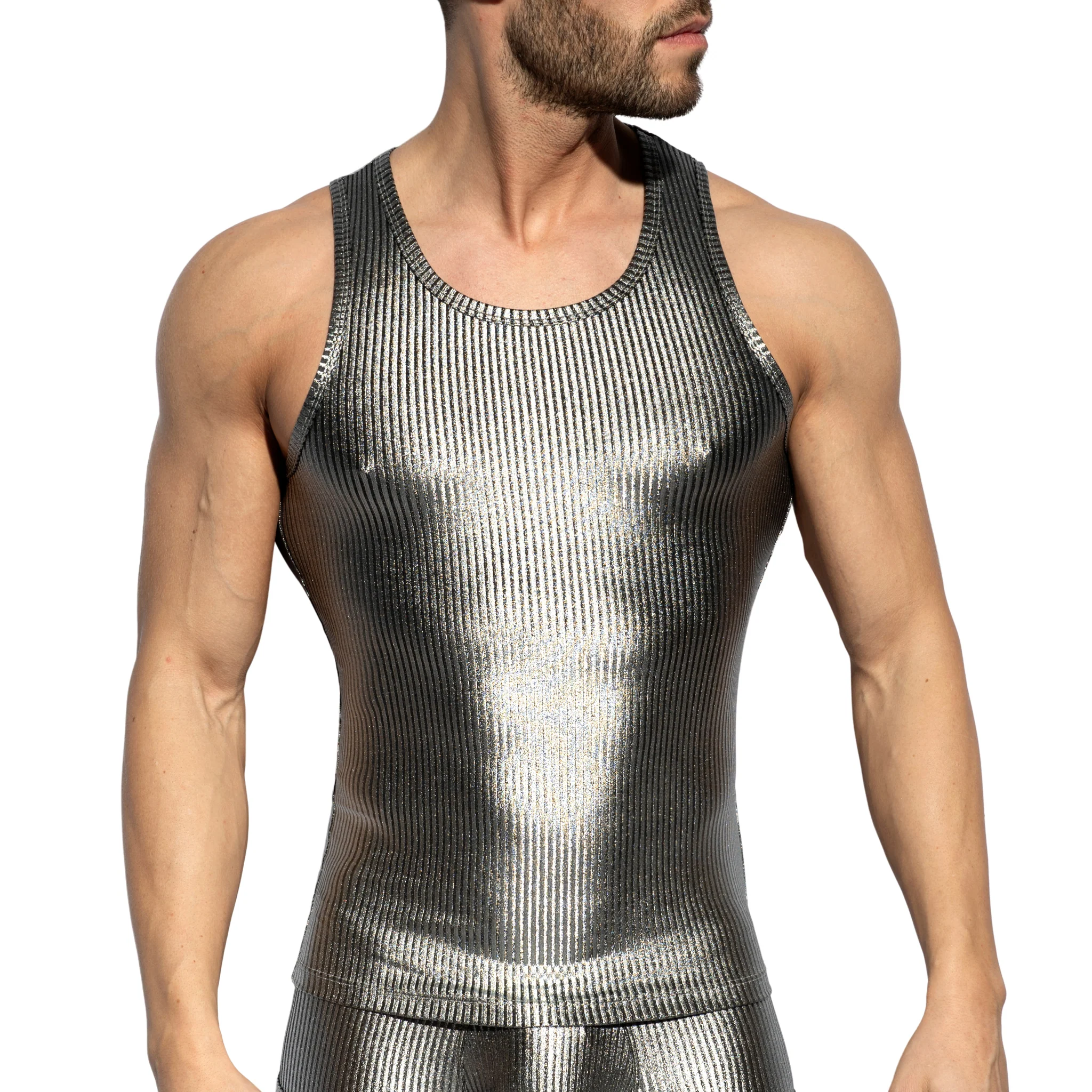 ES Collection Art Deco Metallic Tank Top Silver TS330 - Image 2