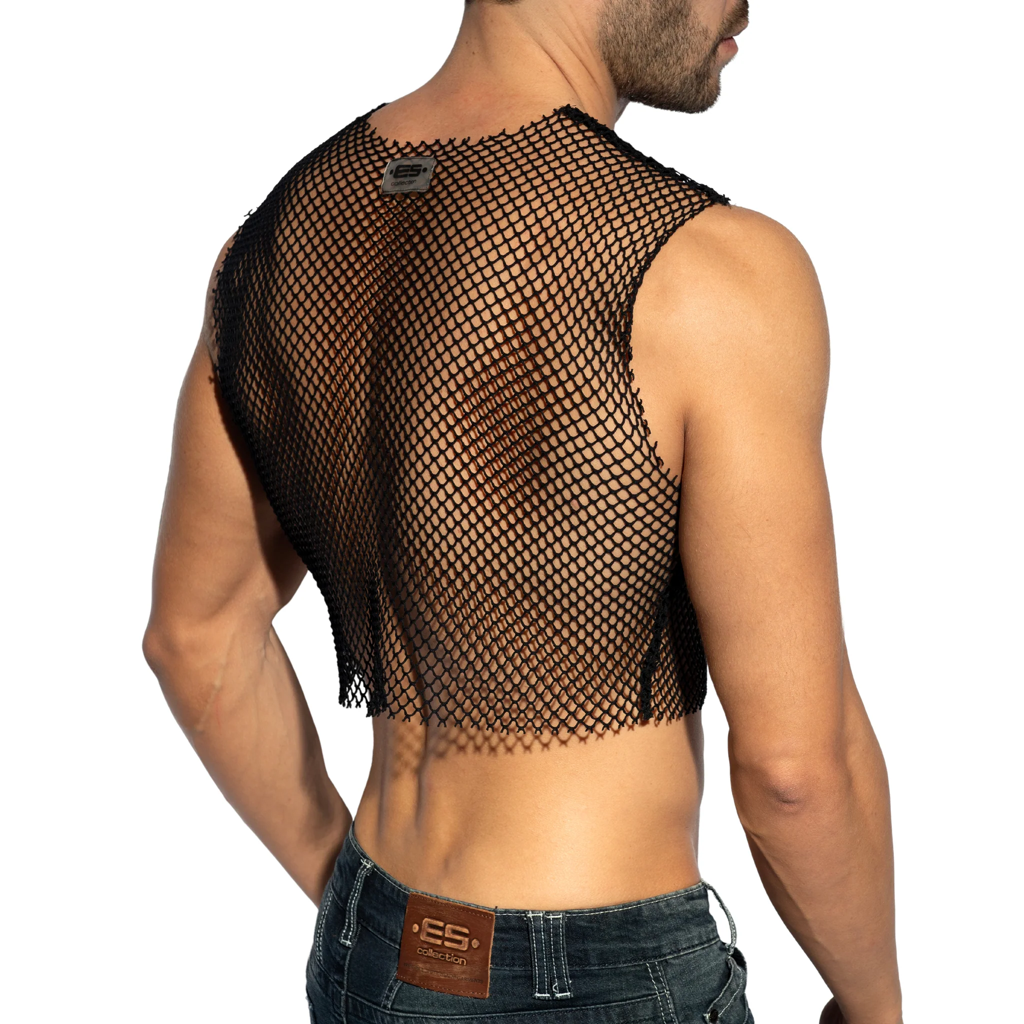ES Collection Beachy Net Midriff Crop Top Black TS338 - Image 3