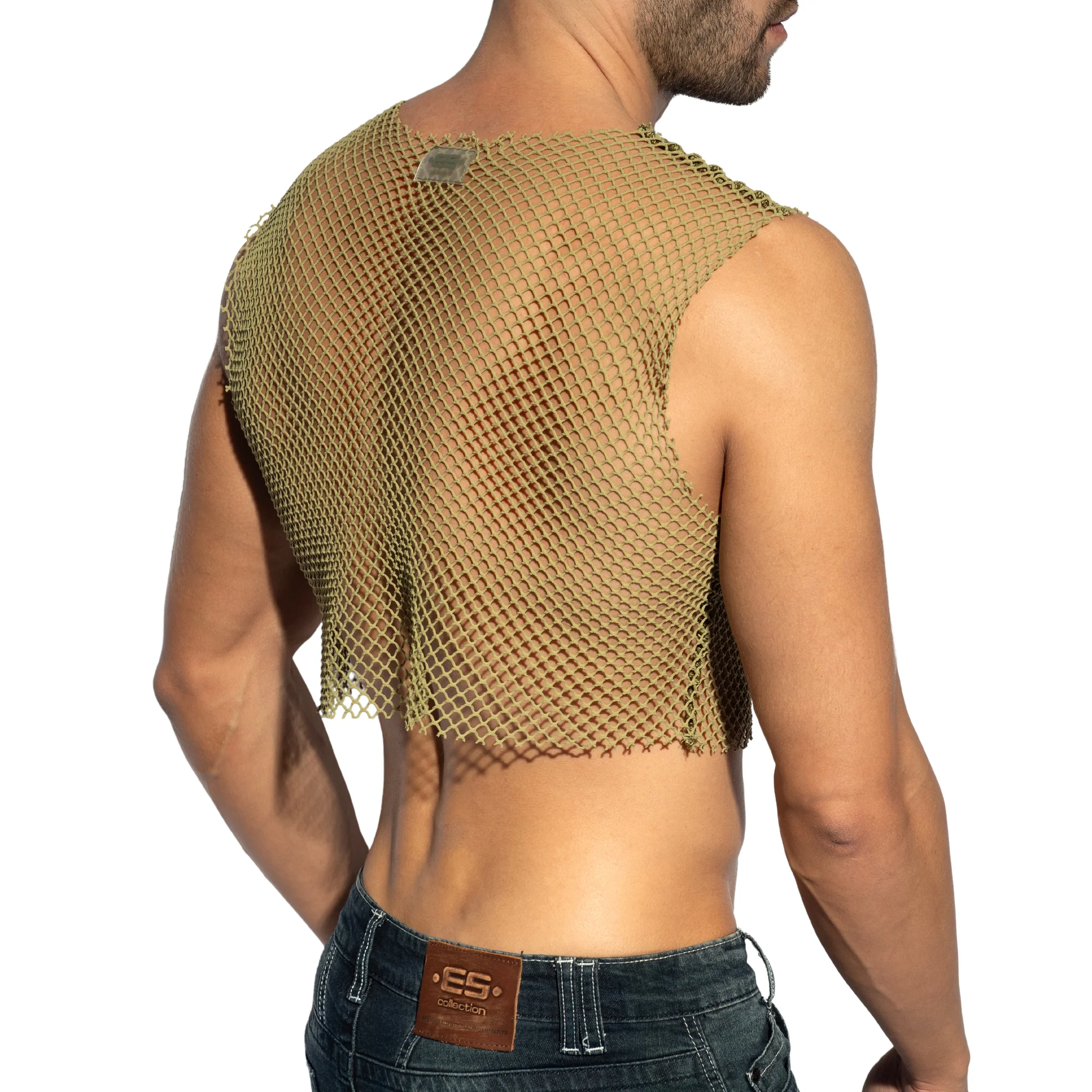 ES Collection Beachy Net Midriff Crop Top Khaki TS338 - Image 3