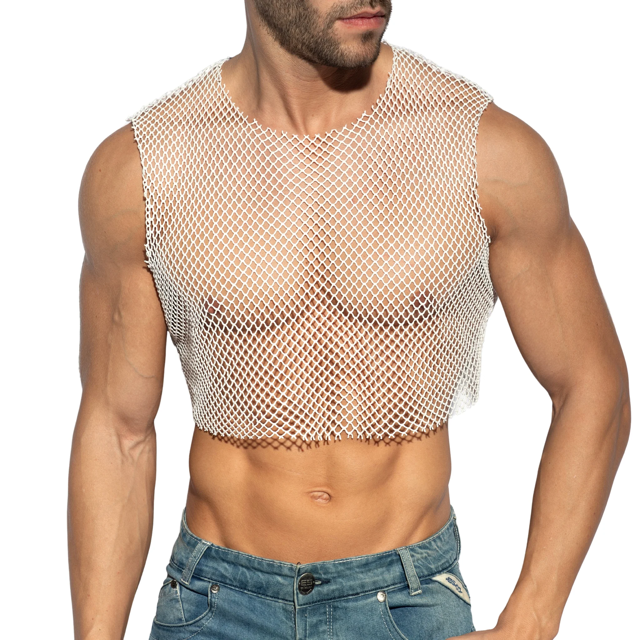 ES Collection Beachy Net Midriff Crop Top White TS338 - Image 2