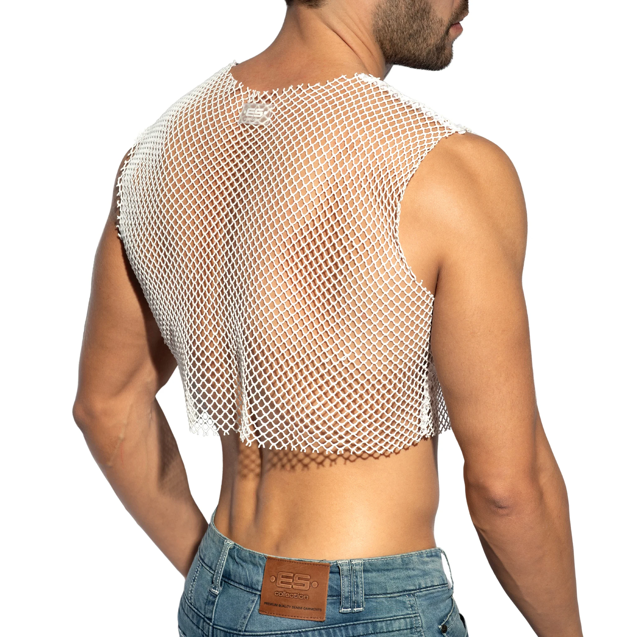 ES Collection Beachy Net Midriff Crop Top White TS338 - Image 3